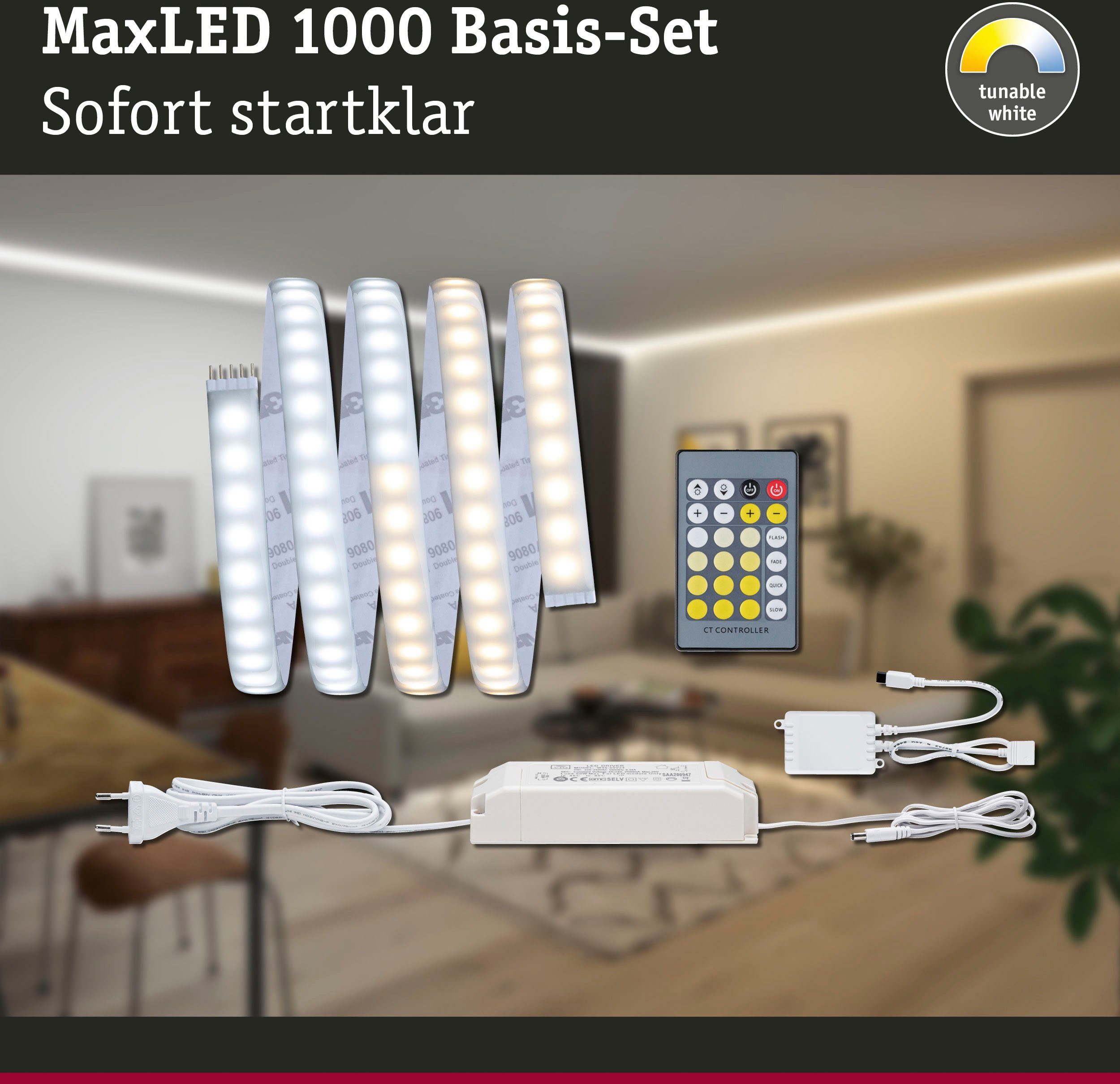Paulmann Led-strepen MaxLED1000 Basisset 1,5m IP44 Deksel 2700-6500K 17W 230/24V 40VA zilverkleur