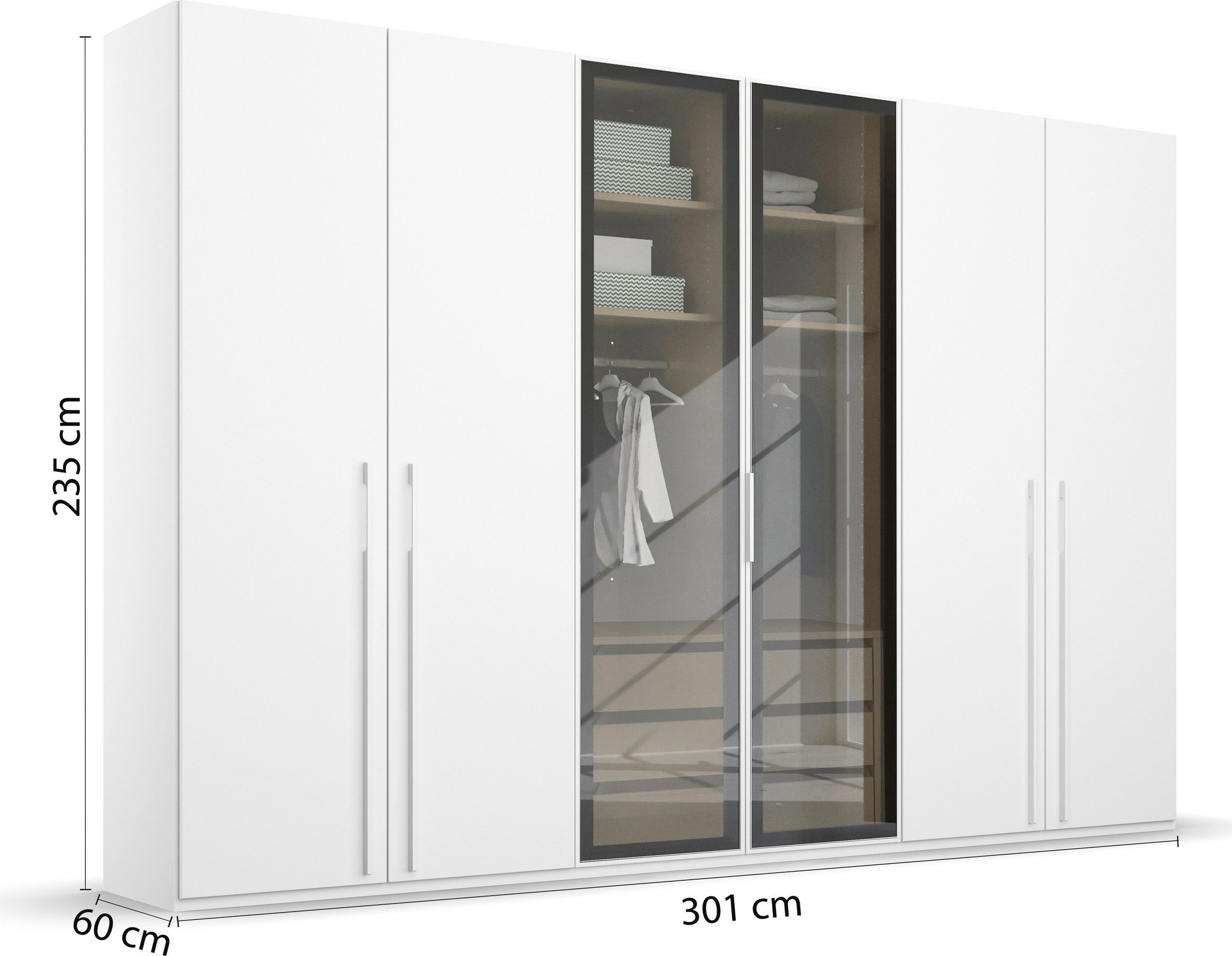 rauch Draaideurkast Kledingkast kast garderobe SKAT SHINE met hoogwaardige, transparant grijs glas inclusief uitgebreid toebehoren made in germany