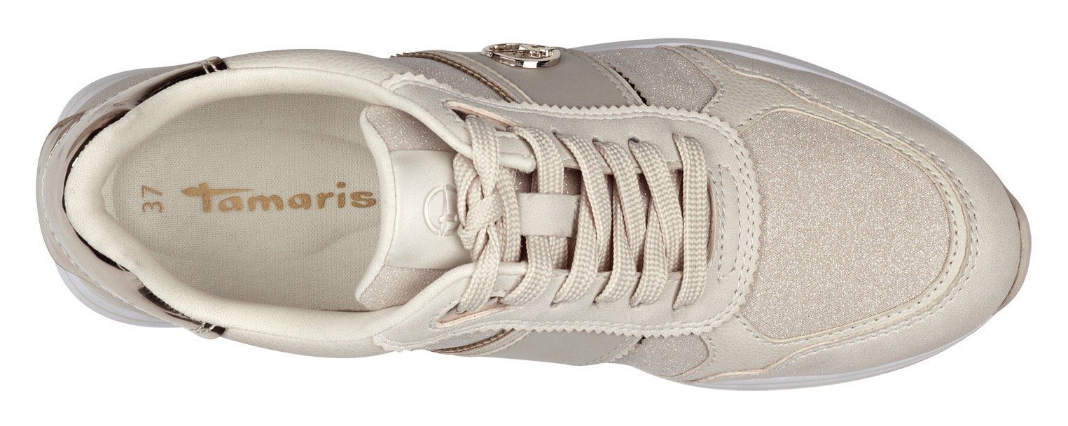 Tamaris Plateausneakers , plateau, vrijetijdsschoen, lage schoen, veterschoen in materiaalmix