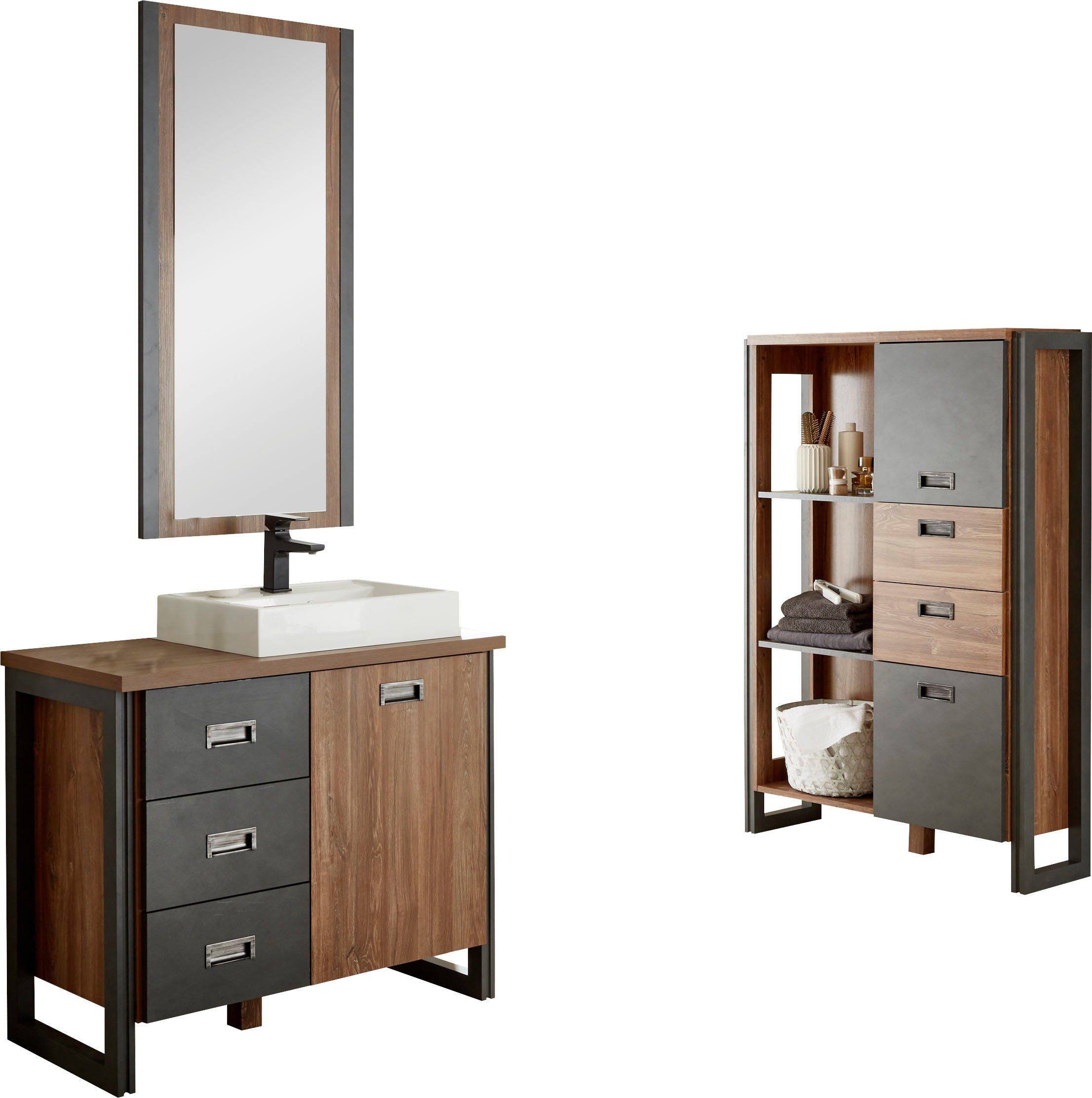 Home affaire Badkamerserie Detroit, badkamer in industriële stijl, 3-delig badkamer (set, 3-delig)