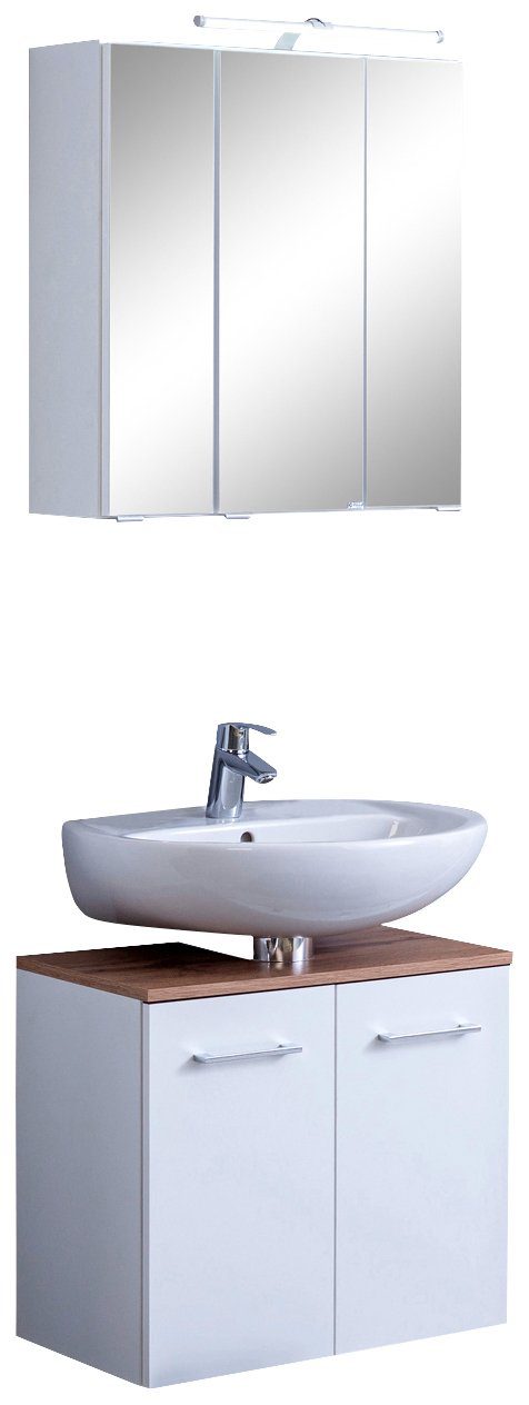 welltime Badkamerserie Avignon met 3d-spiegelkast met led-opzetlamp (2-delig) badmeubelsets wit