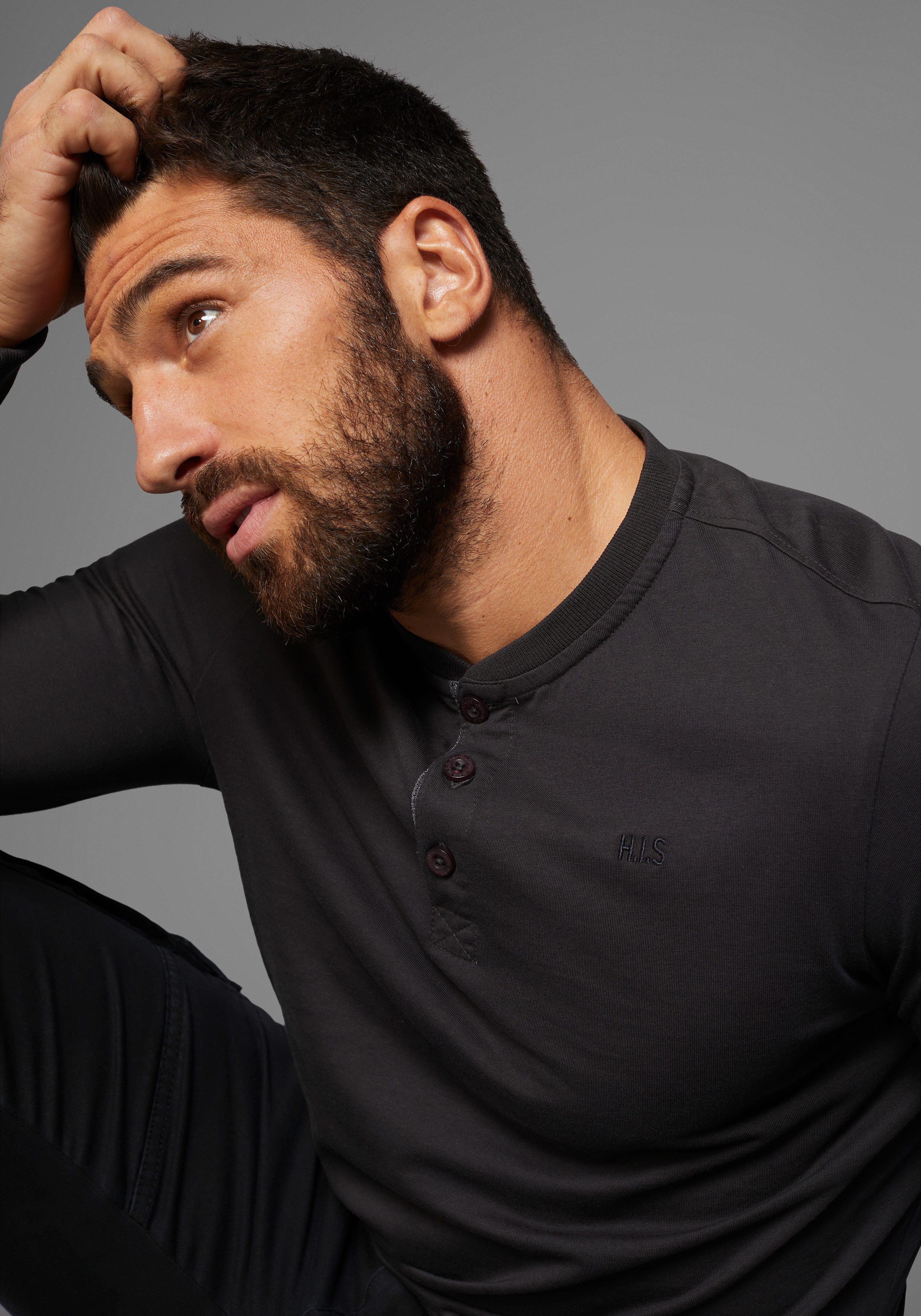 H.I.S Henleyshirt met knoopsluiting - nieuwe collectie
