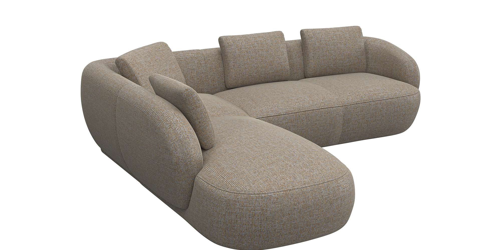 FLEXLUX Hoekbank Torino, rond, L-vorm, bankhoek met ottomane Modern, organisch bankontwerp, koudschuim, golfvering