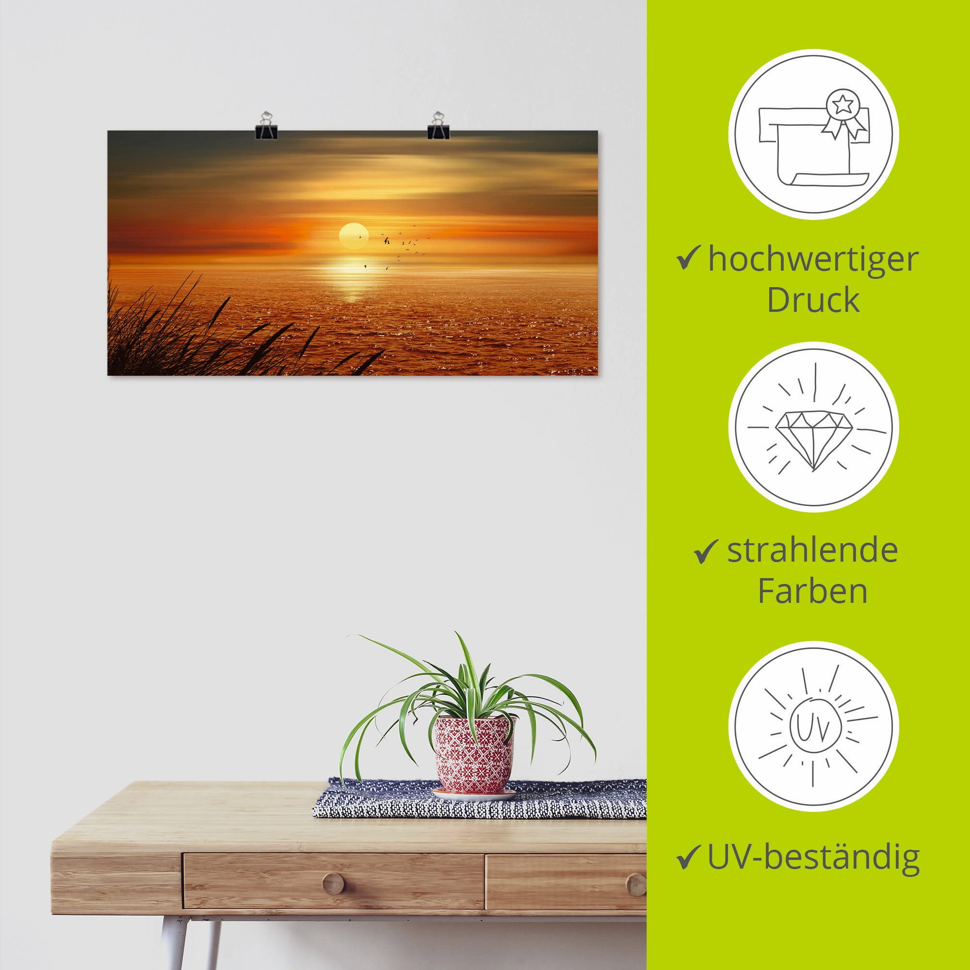Artland Artprint Zonsondergang boven de zee als artprint op linnen, poster, muursticker in verschillende maten