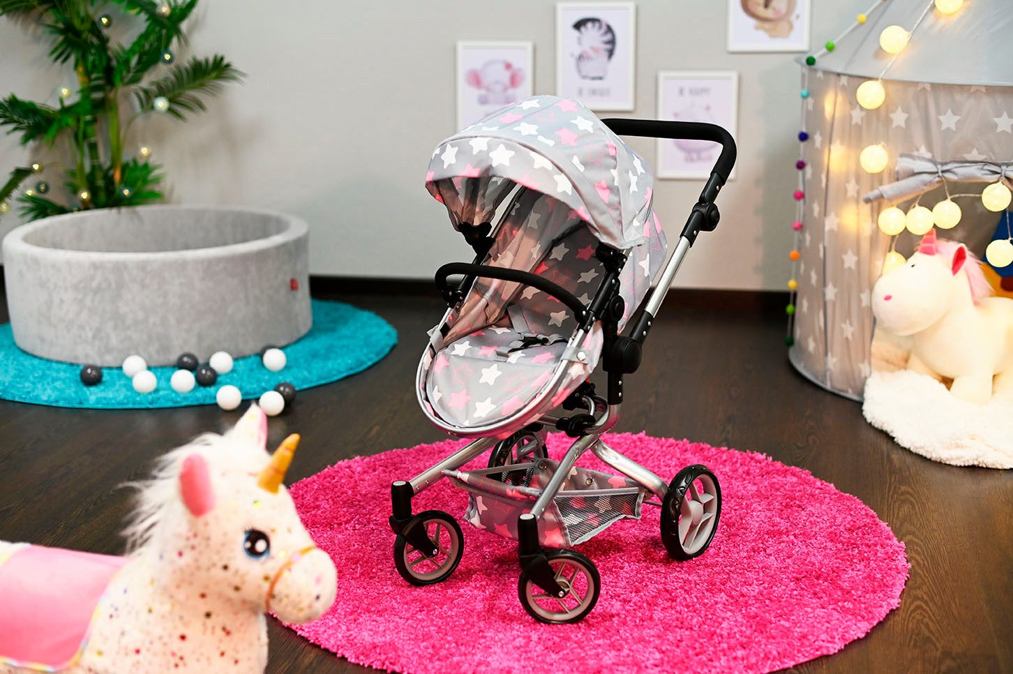 Knorrtoys® Combi-poppenwagen Boonk - star grey pink