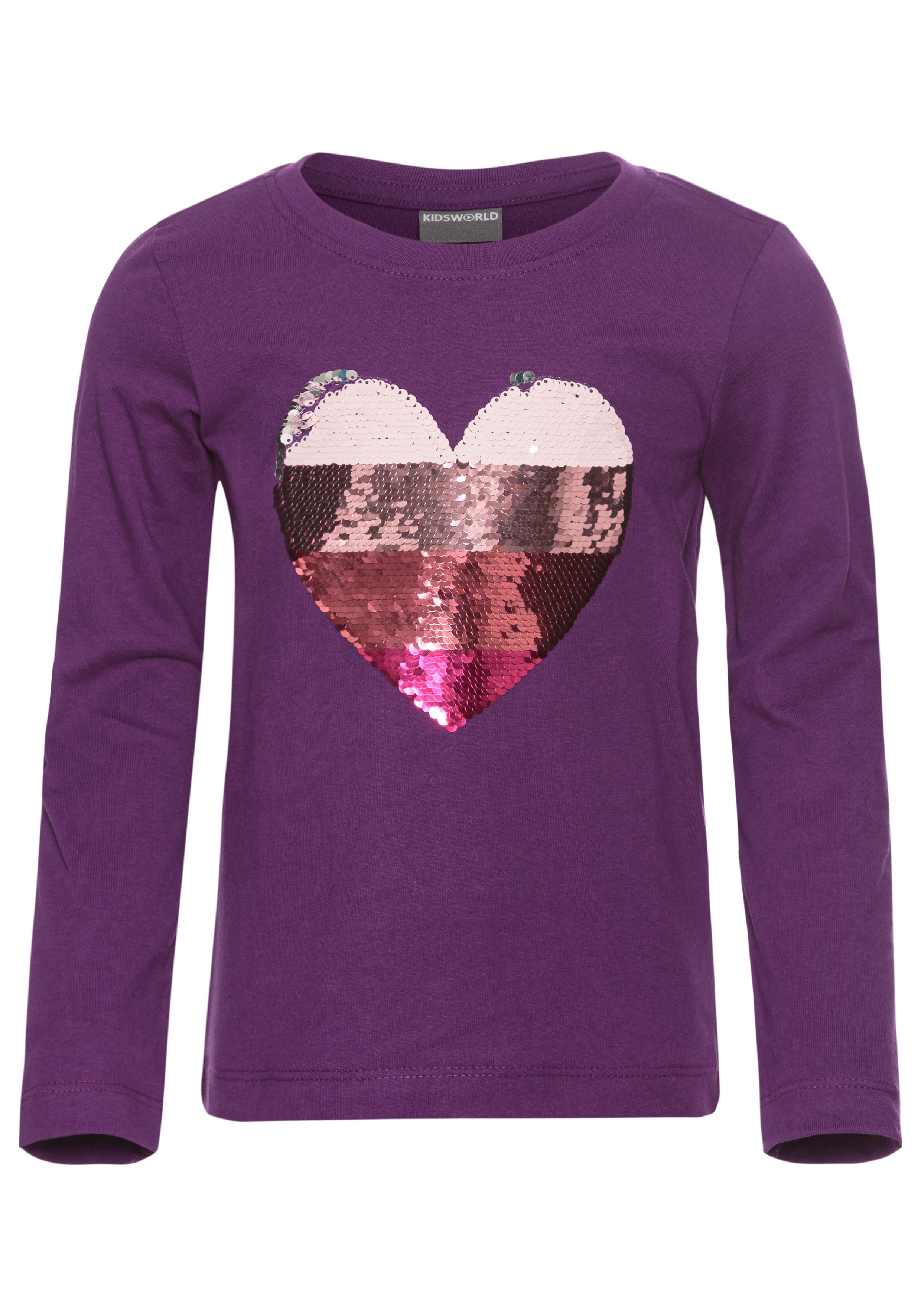 KIDSWORLD Shirt met lange mouwen , Met hart van keerbare pailletten Lange mouwen, basic pasvorm, met glinsterende pailletten