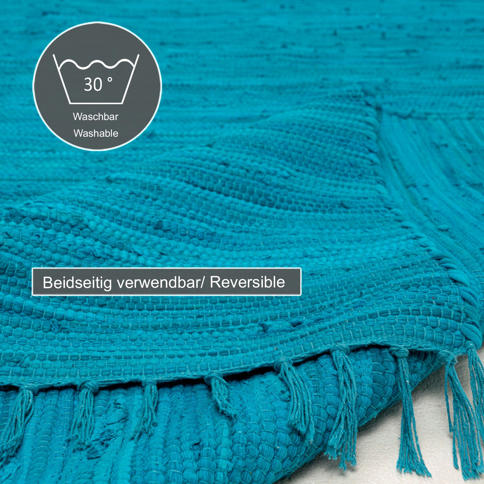 THEKO Vloerkleed Happy Cotton Handgeweven vloerkleed, platweefsel, puur katoen, met de hand geweven, met franje