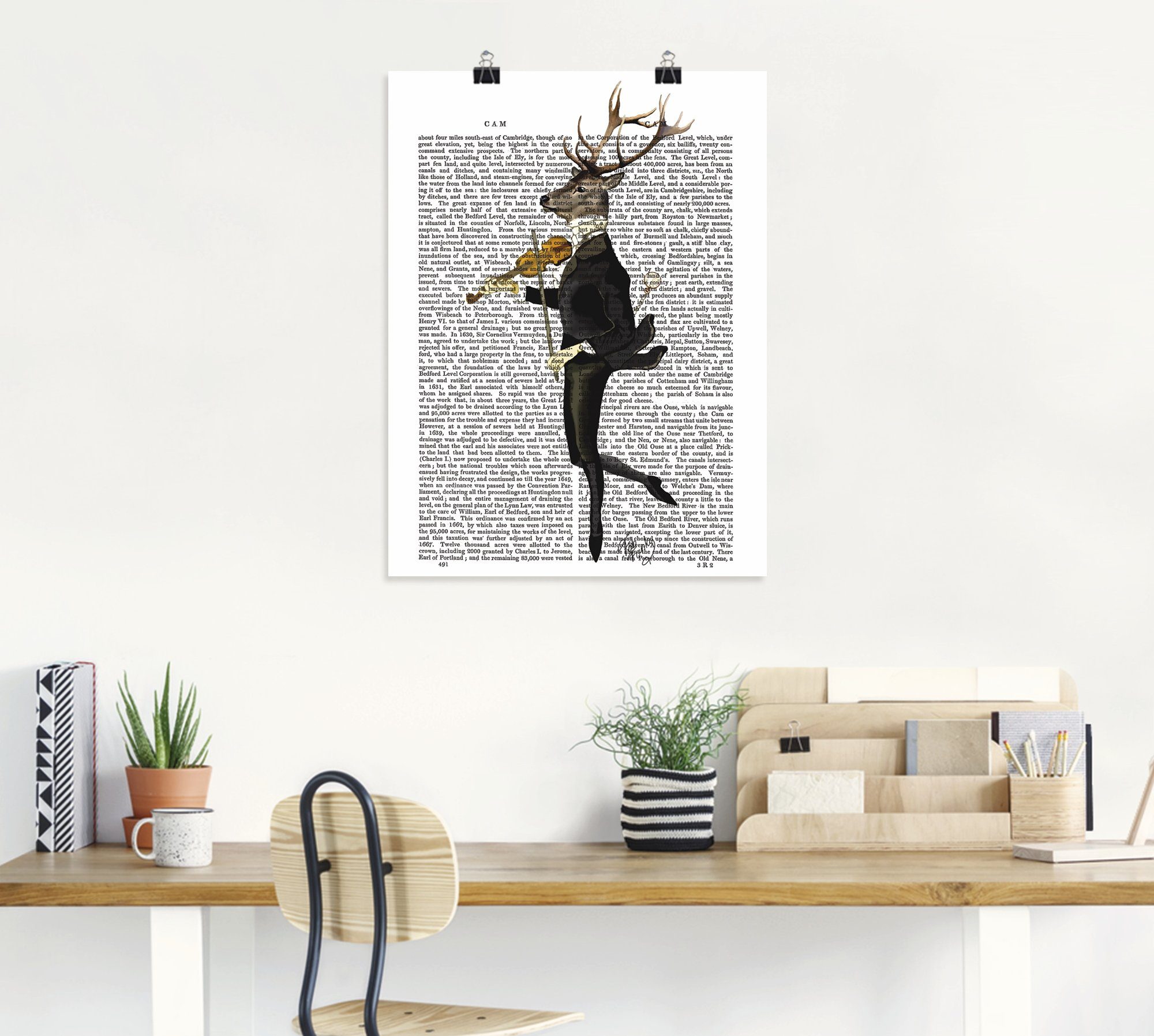Artland Artprint Dansend hert met viool als artprint op linnen, poster, muursticker in verschillende maten