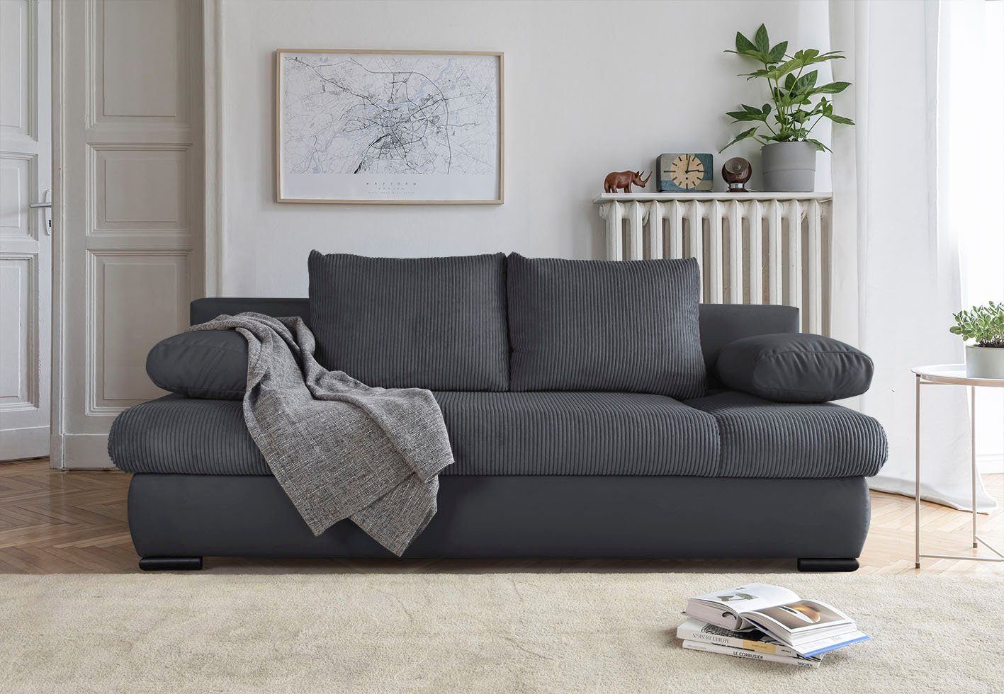 COLLECTION AB Slaapbank Chicago met slaapbank functie en bedbox, in mix van fluweel en ribfluweel