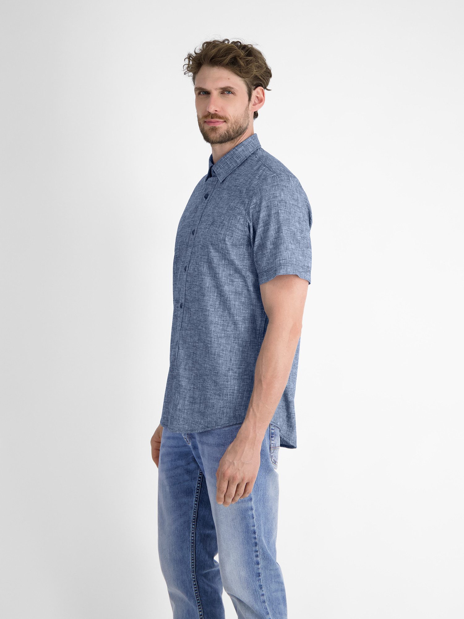 Lerros Overhemd met korte mouwen LERROS kortarmig overhemd met verborgen button-down kraag