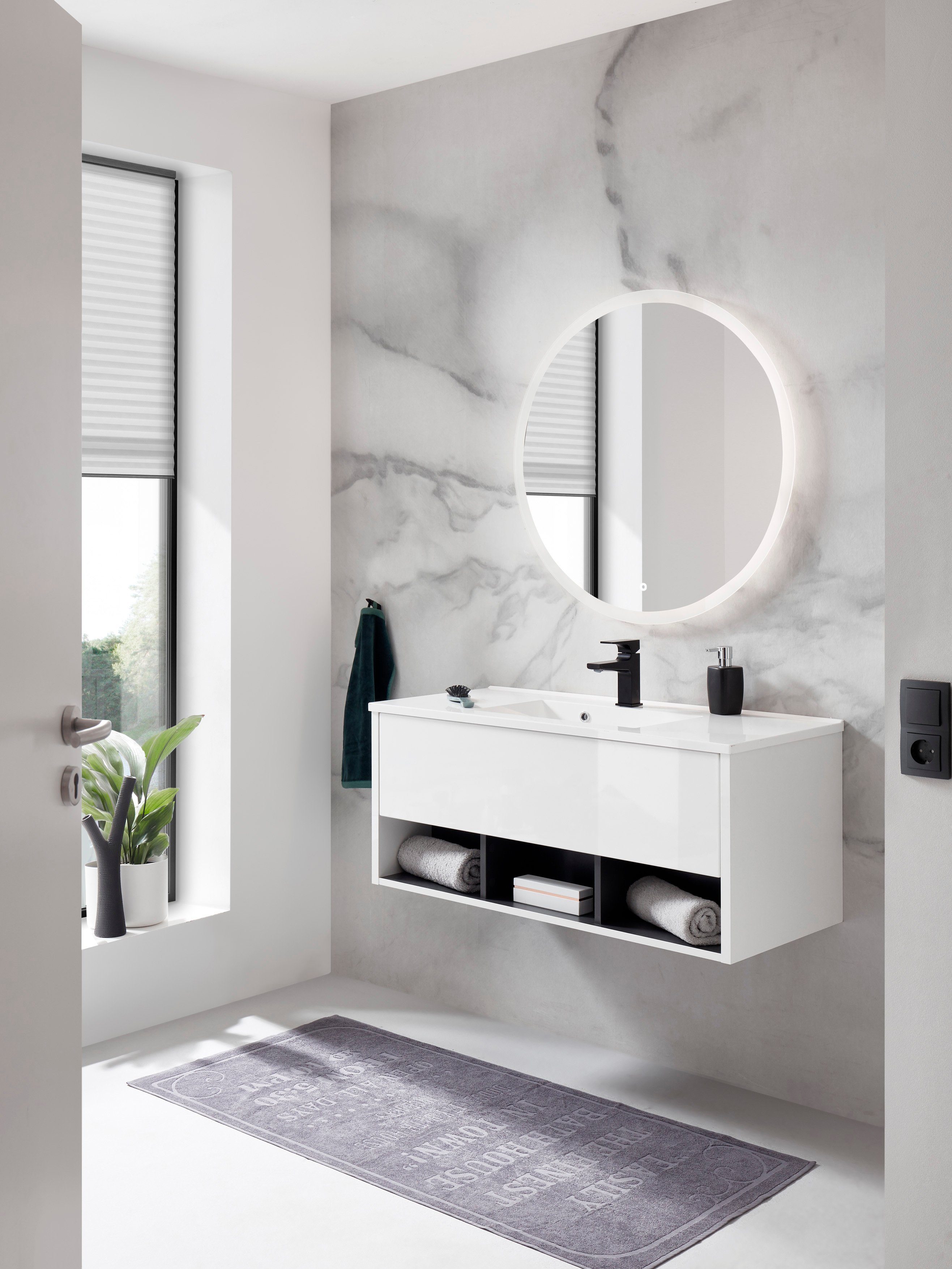 Places of Style Badkamerserie Studio Line, bad in modern ontwerp, 2-delig badkamer Wastafel en spiegel, in twee kleuren beschikbaar, veel opbergruimte (2-delig)