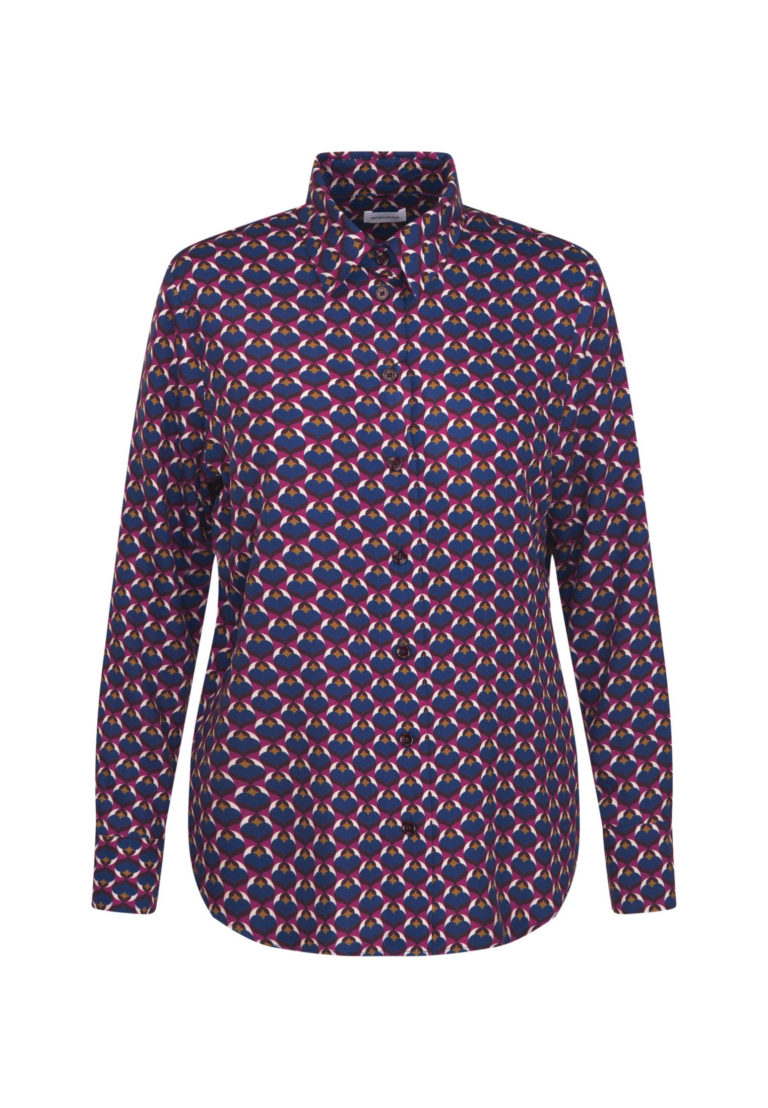 seidensticker Overhemdblouse Zwarte roos Lange mouwen kraag print