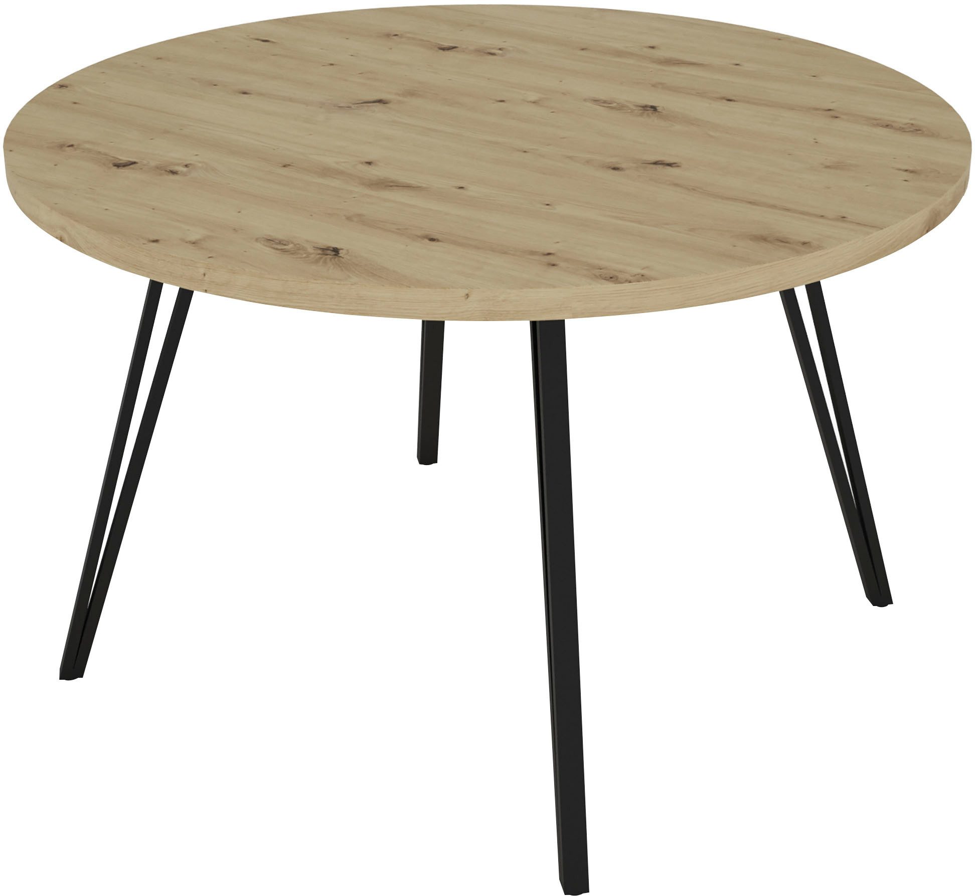 byLIVING Eettafel MARTA met 120 cm ronde tafelblad in artisan eiklook en metalen poten (1 stuk)