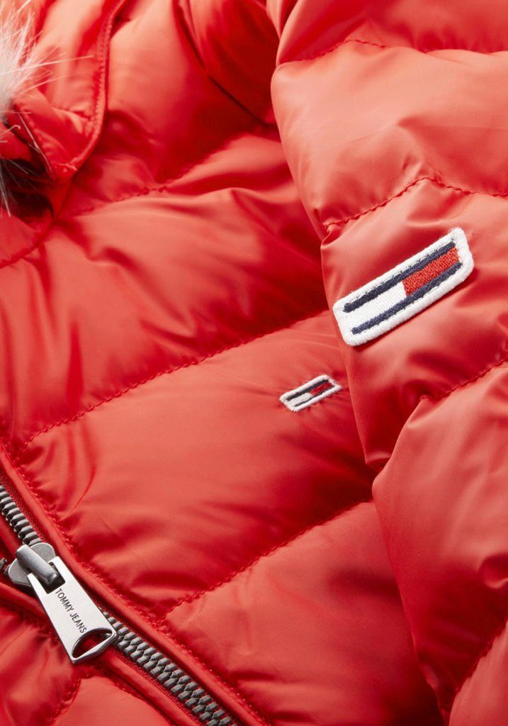 TOMMY JEANS Donsjack BASIC HOODED DOWN JACKET met imitatiebont aan de capuchon & tommy jeans-merklabel