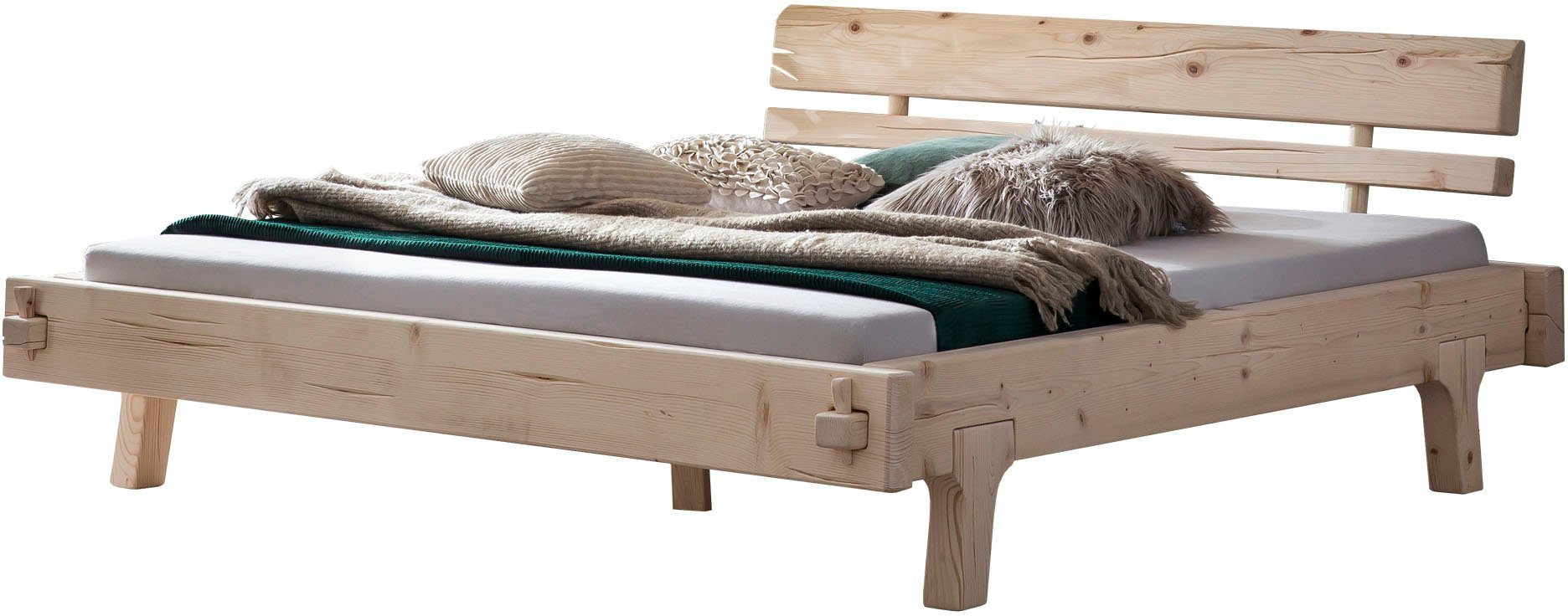 SalesFever Houten bed van massief vurenhout, balkenbed in authentieke look, in landhuis stijl