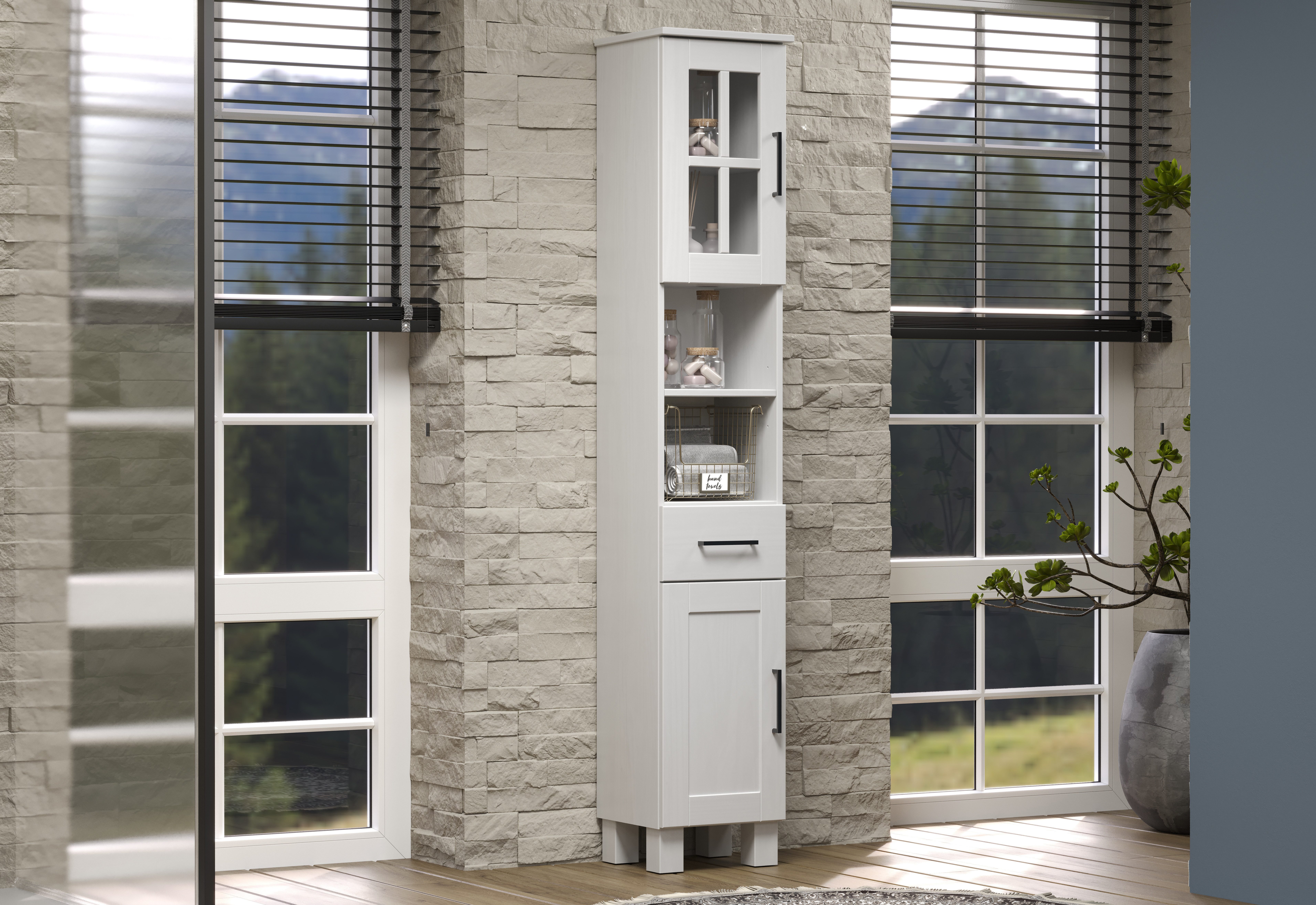 welltime Hoge kast Ulea Badkast van massief hout met lade - afmetingen (B/D/H) 33/30/180 cm (1 stuk)