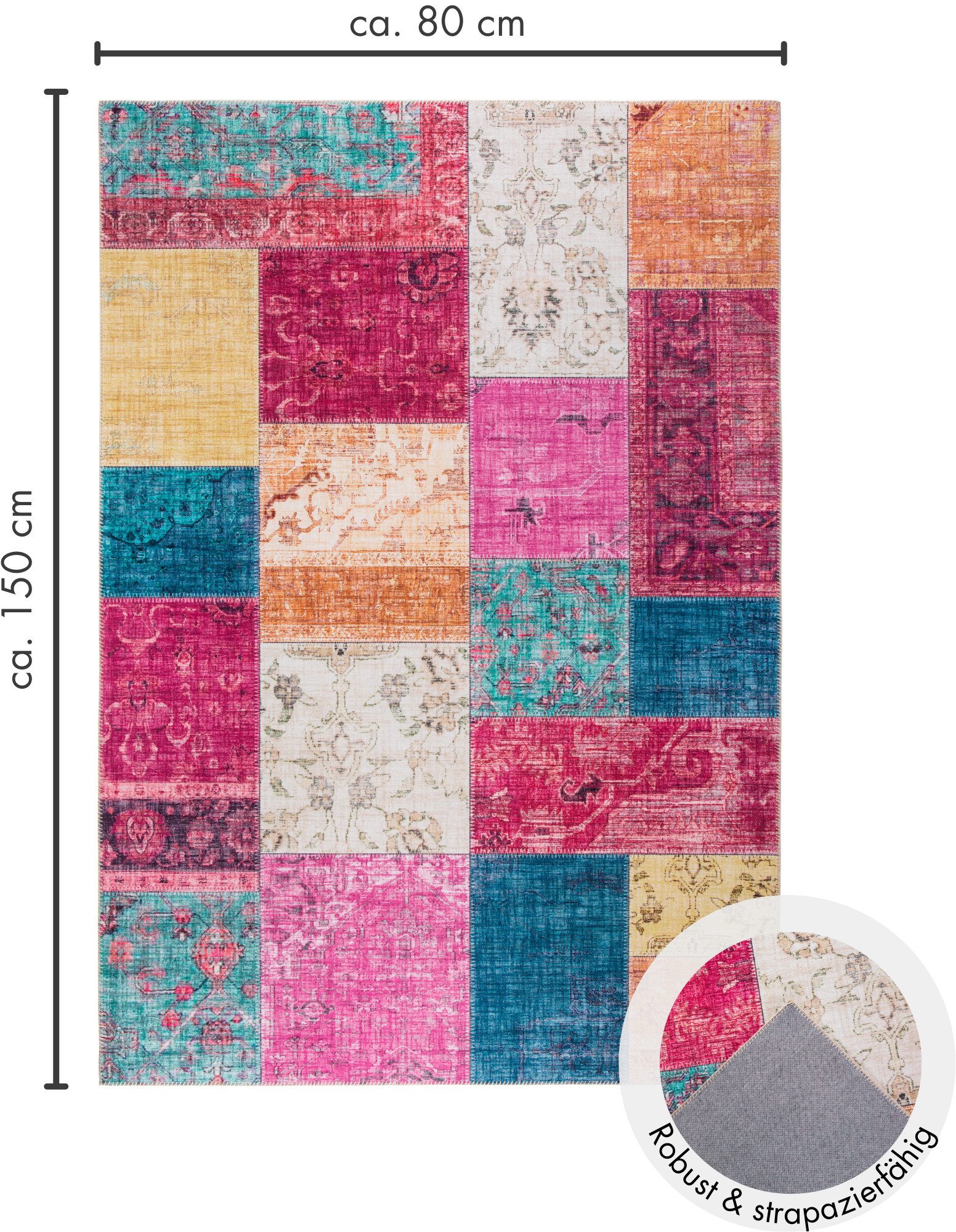 LUXOR living Vloerkleed Prima 2 Korte pool, patchwork motief, vintage-design, woonkamer