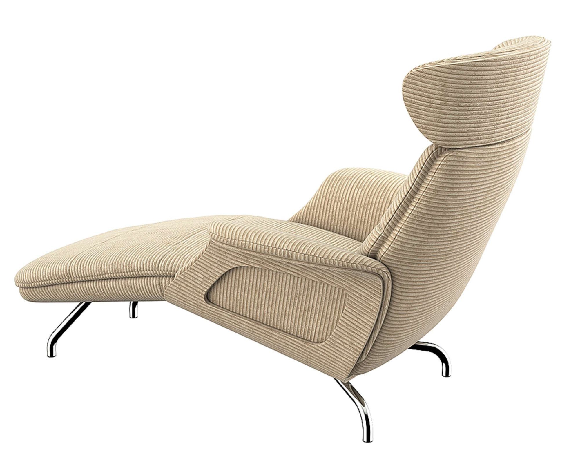 FLEXLUX Loungestoel Clement chaise longue, relaxstoel, ligstoel Rug- en hoofdsteunverstelling, armleuning gepolsterd geolied, voet van aluminium