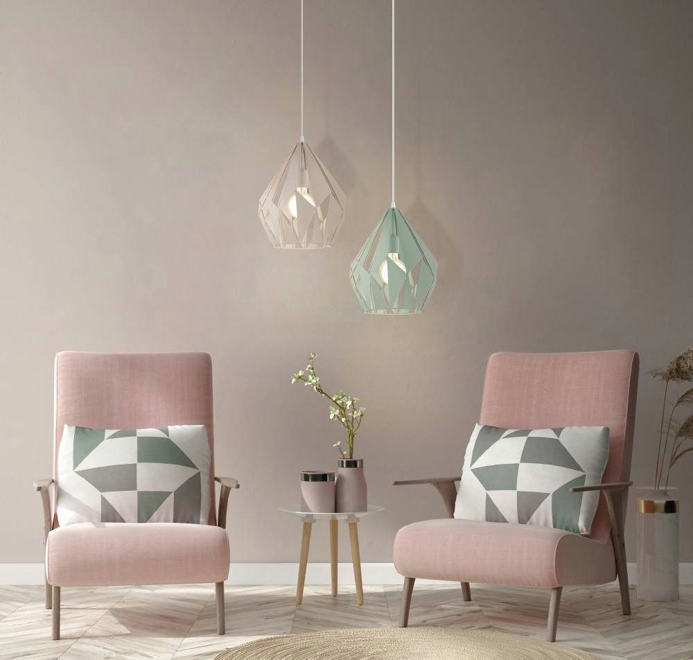 EGLO Hanglamp CARLTON-P Vintage hanglamp, retro hanglamp, staal, pastel abrikoos, Ø 31 cm (1 stuk)