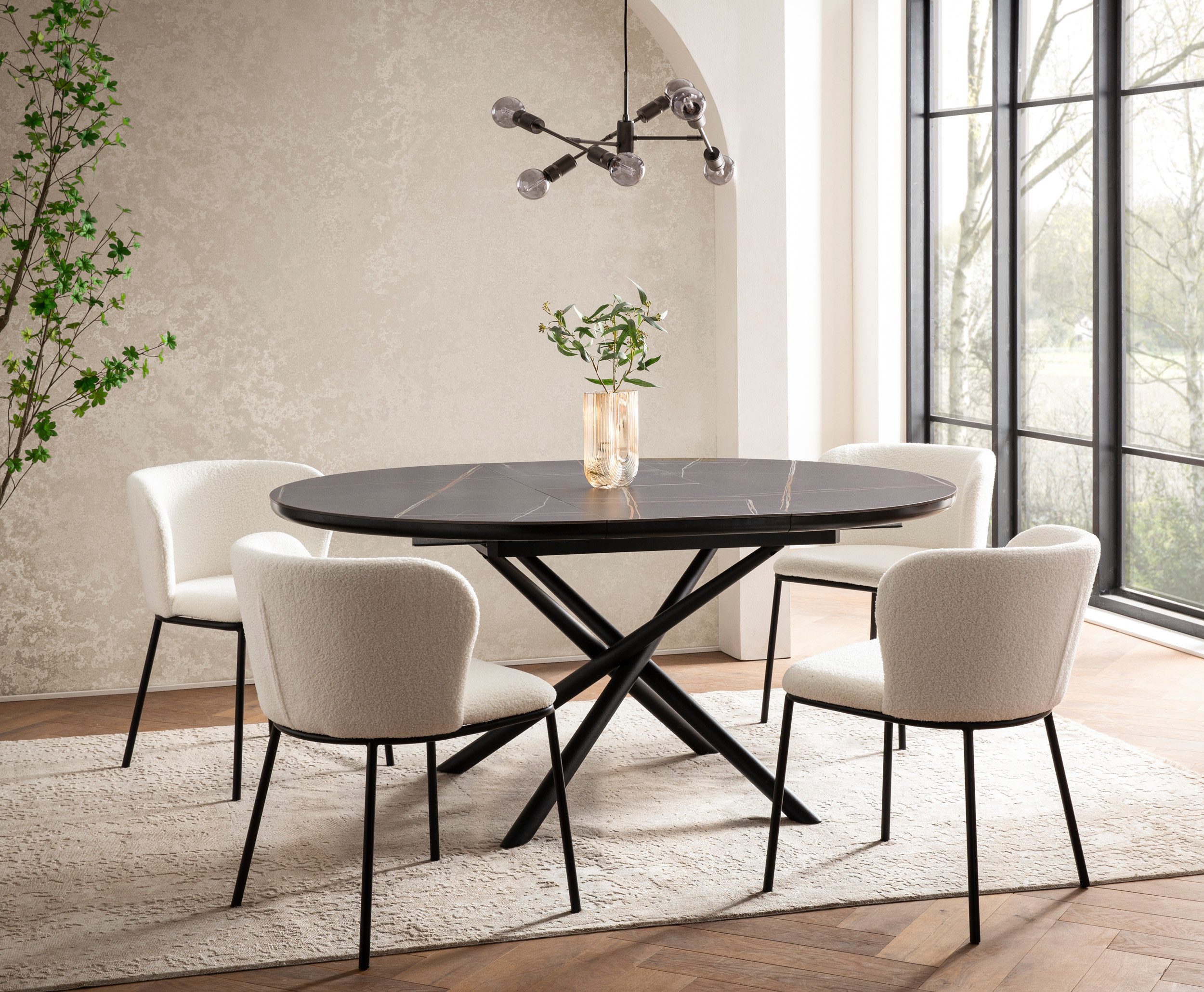 SalesFever Eettafel Stuttgart rond, keramiek, uitschuifbaar van 120 - 160 cm
