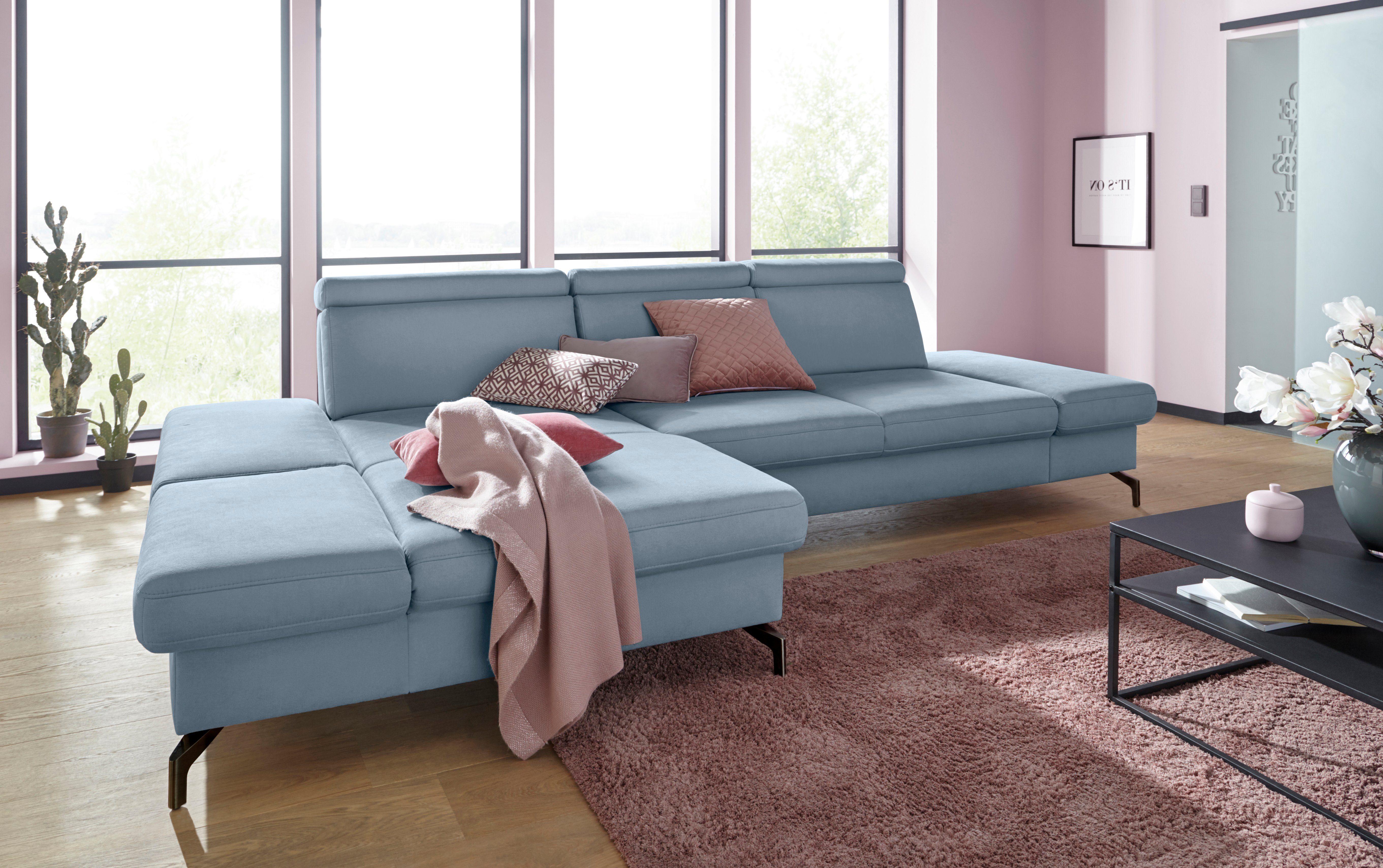 sit&more Hoekbank Brisbane L-vorm Poothoogte 12 cm, inclusief verstelbare zitdiepte, armleuningen en hoofdeind blauw, hoekbanken, 319 cm