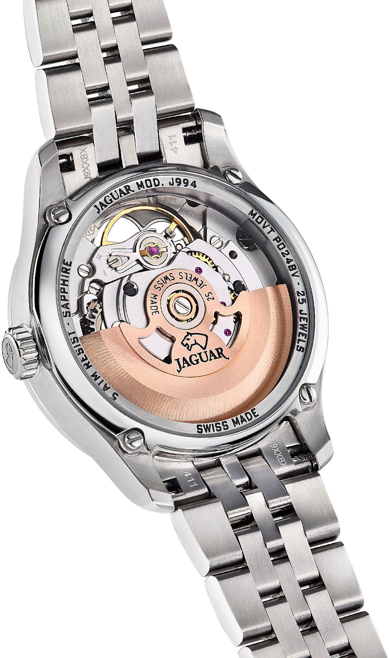 Jaguar Automatisch horloge Polshorloge, dameshorloge, open balans in hartvorm, saffierglas, Swiss Made