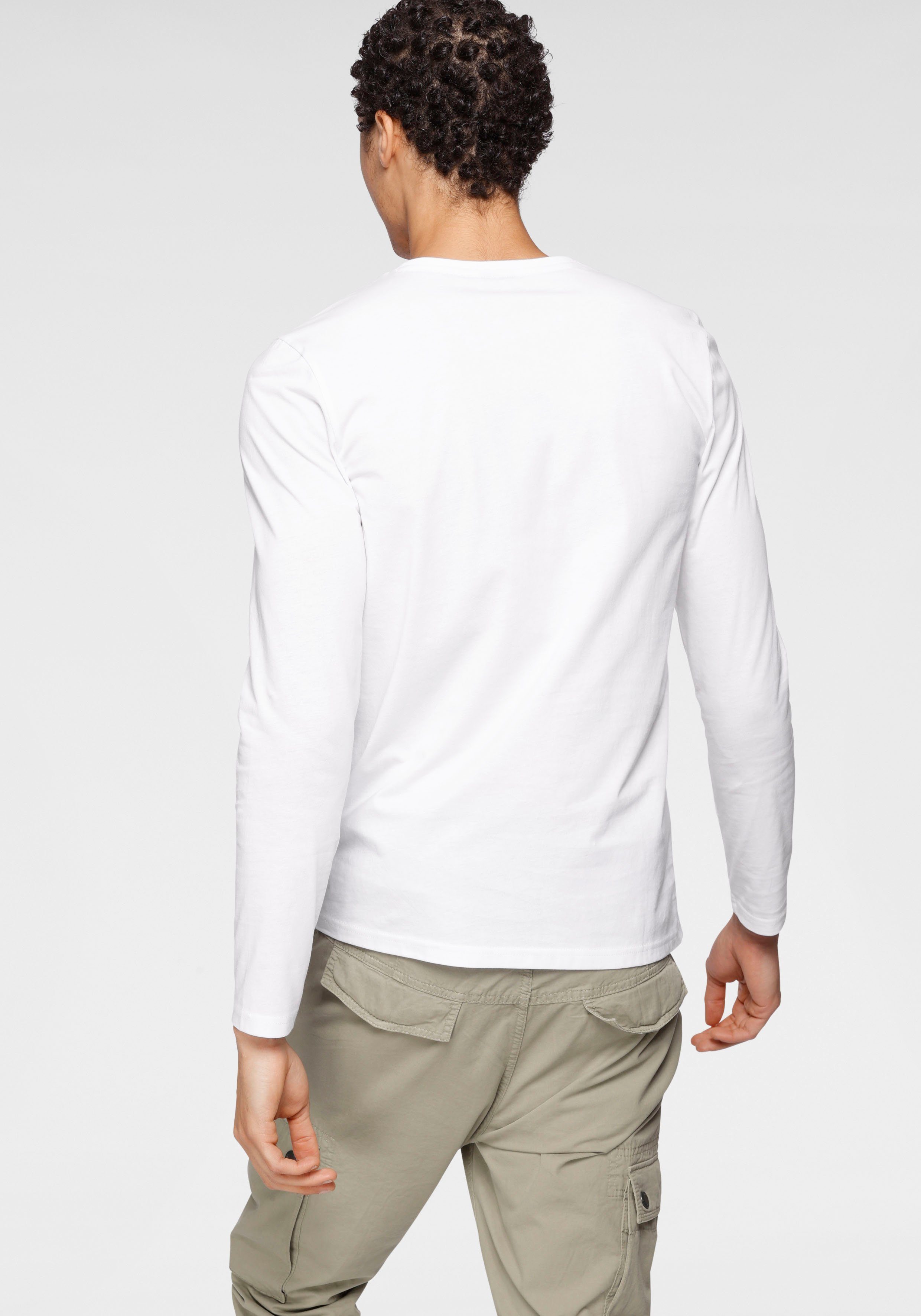 Bruno Banani Shirt met lange mouwen smal gesneden, bedrukt, van katoen, in 2-pack (Set van 2)