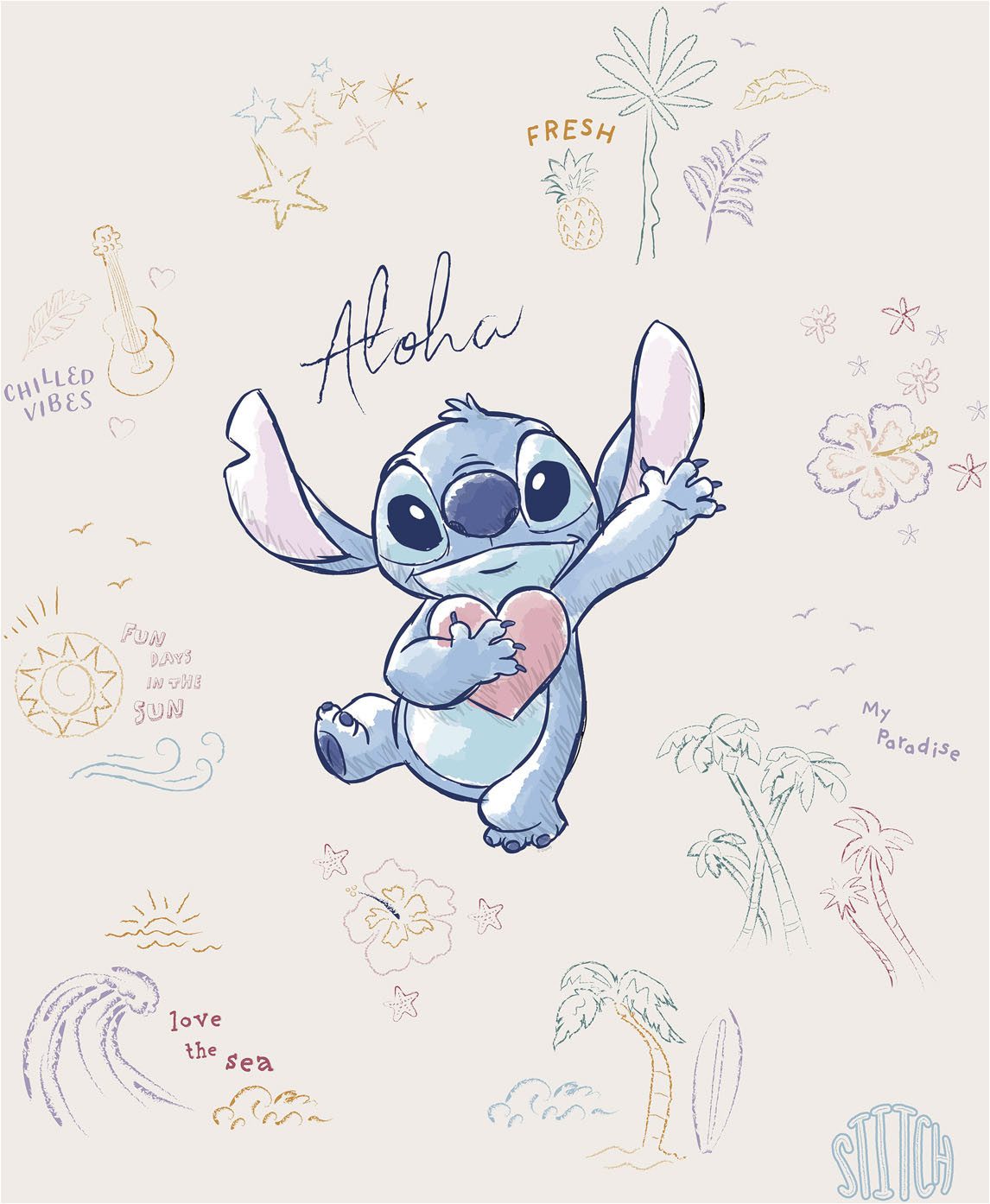 Komar Artprint op linnen Disney Lilo and Stitch In the Sun 6-delige set, 93x30 mm, wit, elk 4,9w, plafond, woonkamer, gang (1 stuk)