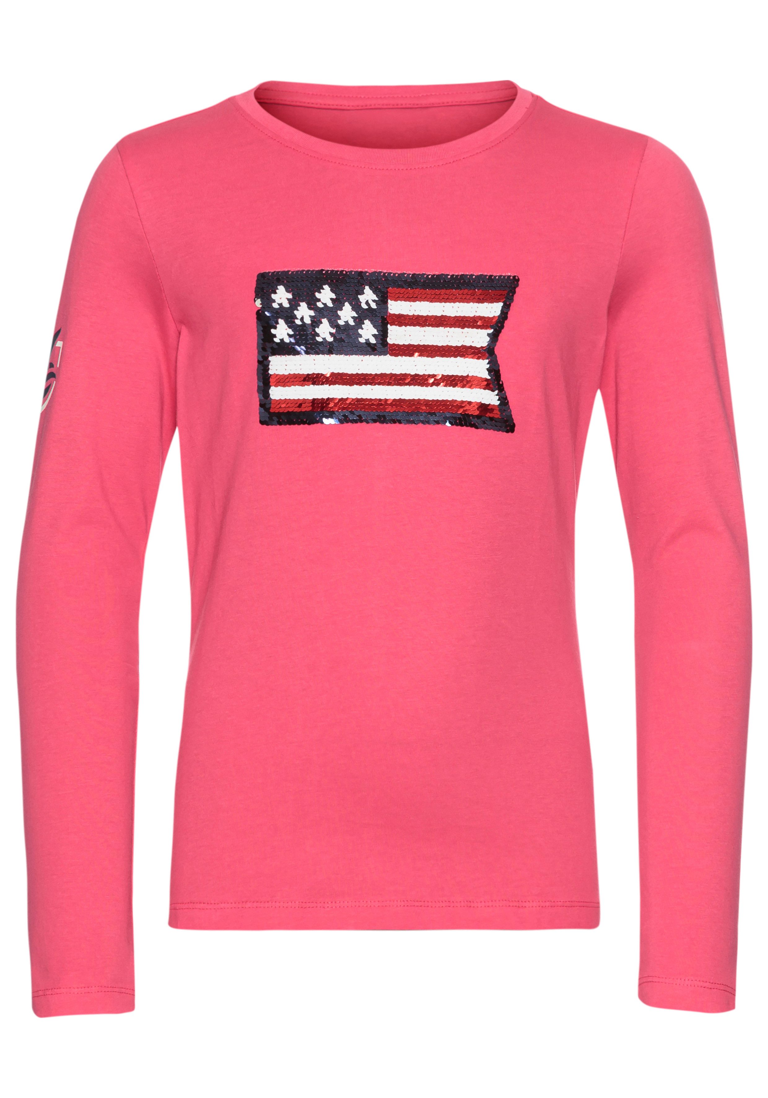 DELMAO Shirt met lange mouwen Met changerende pailletten pailletten in 2 kleuren te dragen