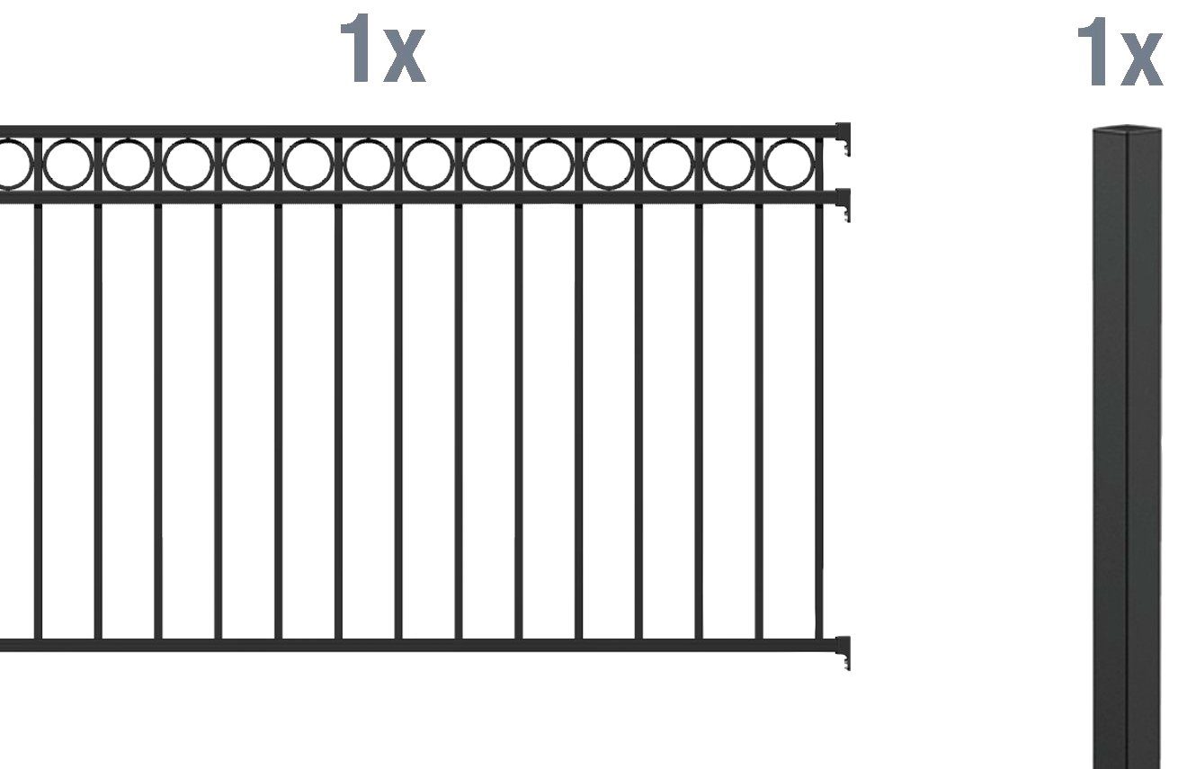 GAH Alberts Metalen hek Uitbreidingsset Circle Hoogte: 100 en 120 cm, breedte: 200 cm, om in beton te verankeren