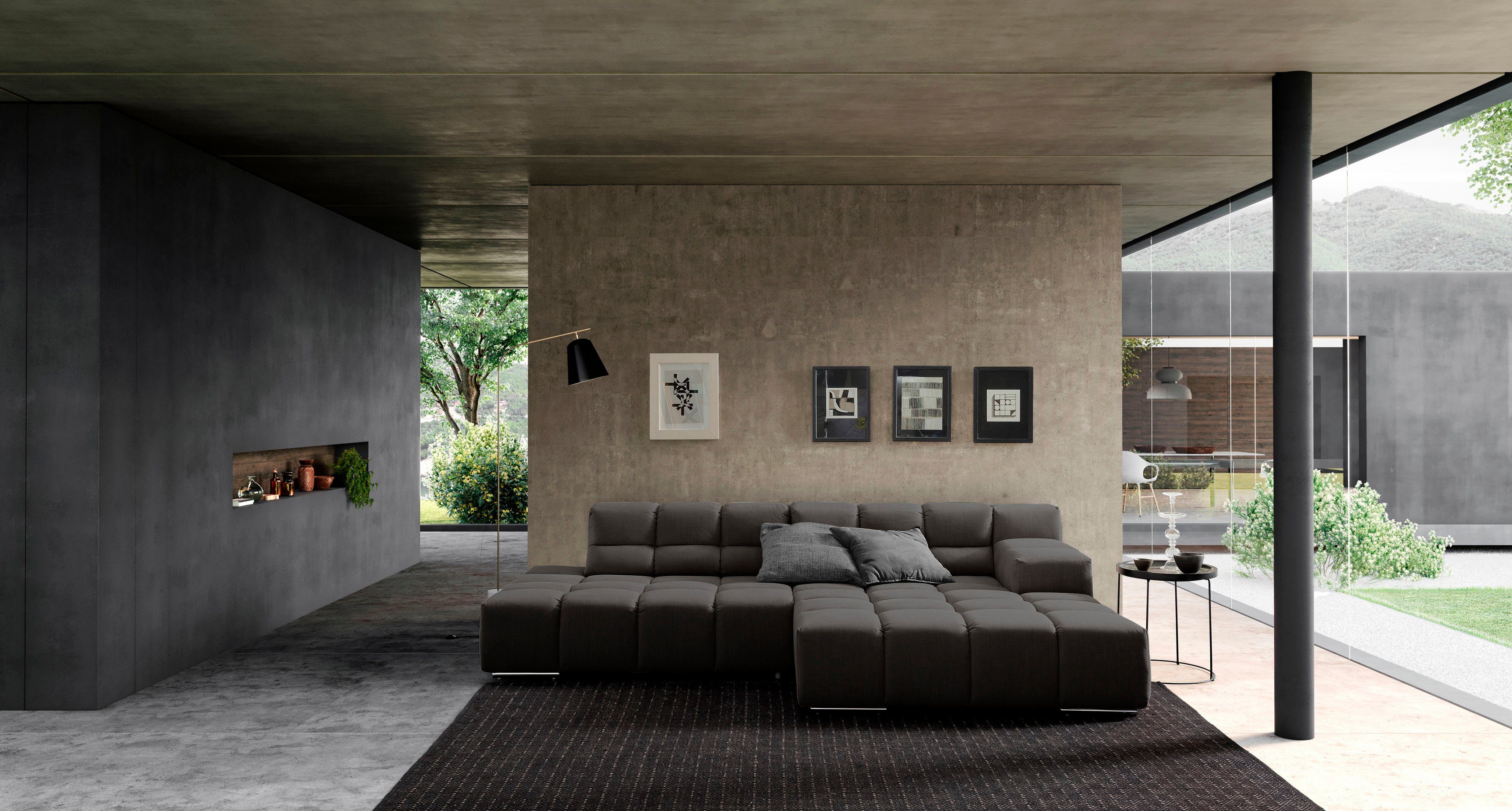 designwerk Hoekbank Temple, designsofa ontmoet hoog zitcomfort, L-vorm Recamiere links of rechts, met verstelling zitdiepte