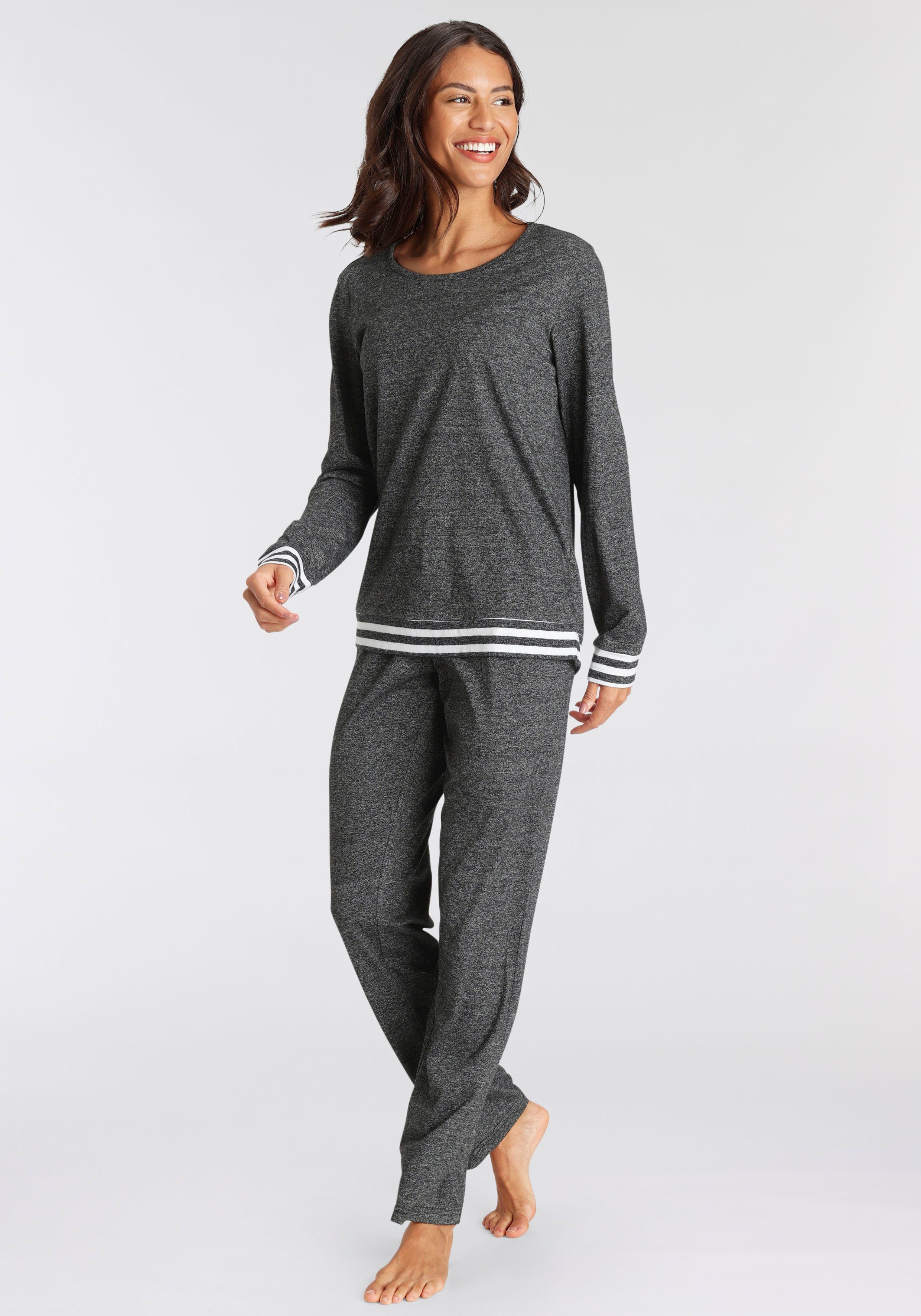 Vivance Dreams Pyjama met gestreepte boorden (2-delig)