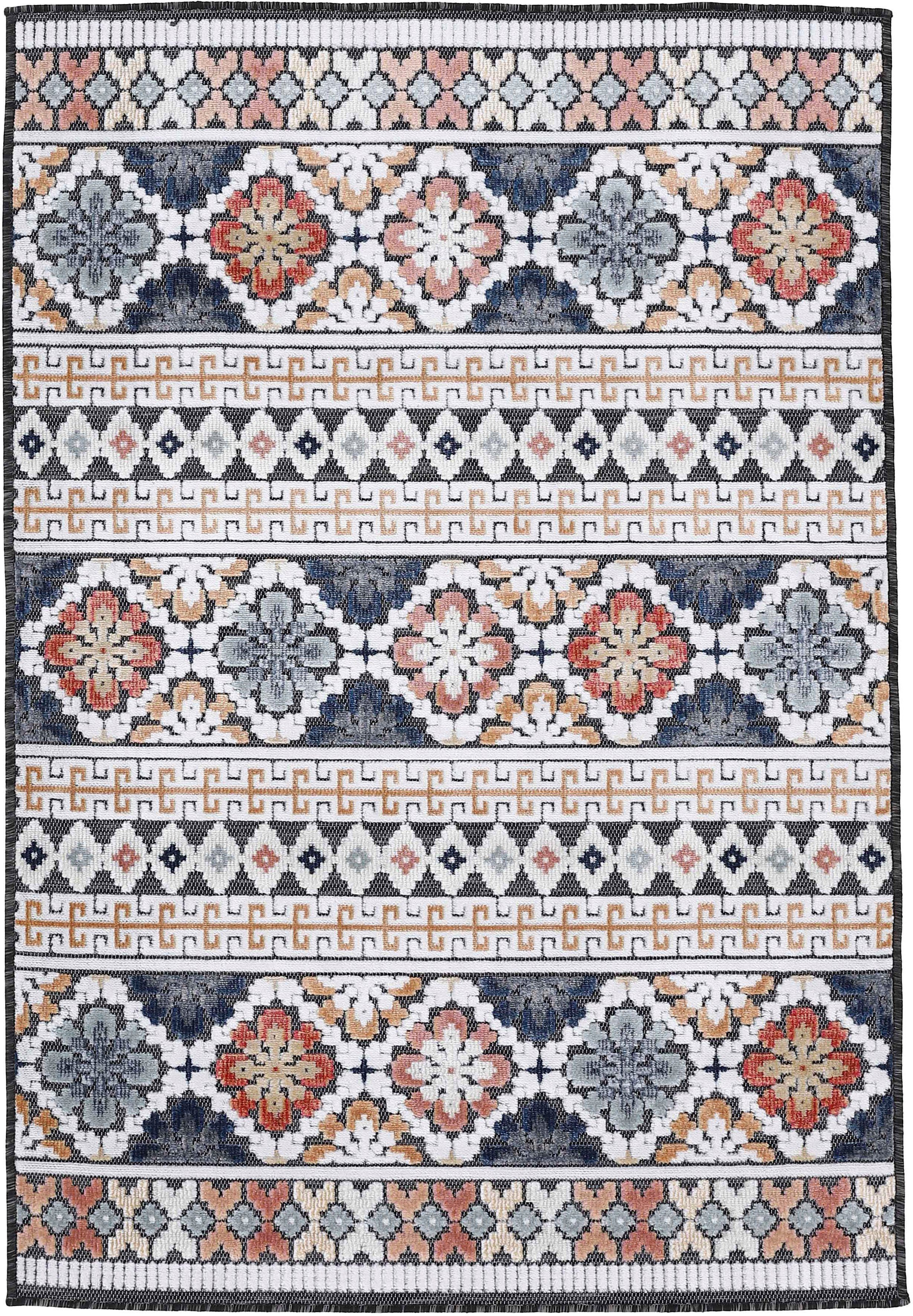carpetfine Vloerkleed Deja 103 robust vlakweefsel, motief - florale palmbladeren, hoog-laag effect moderne vloerkleden maat 80 cm x 150 cm x 4 mm