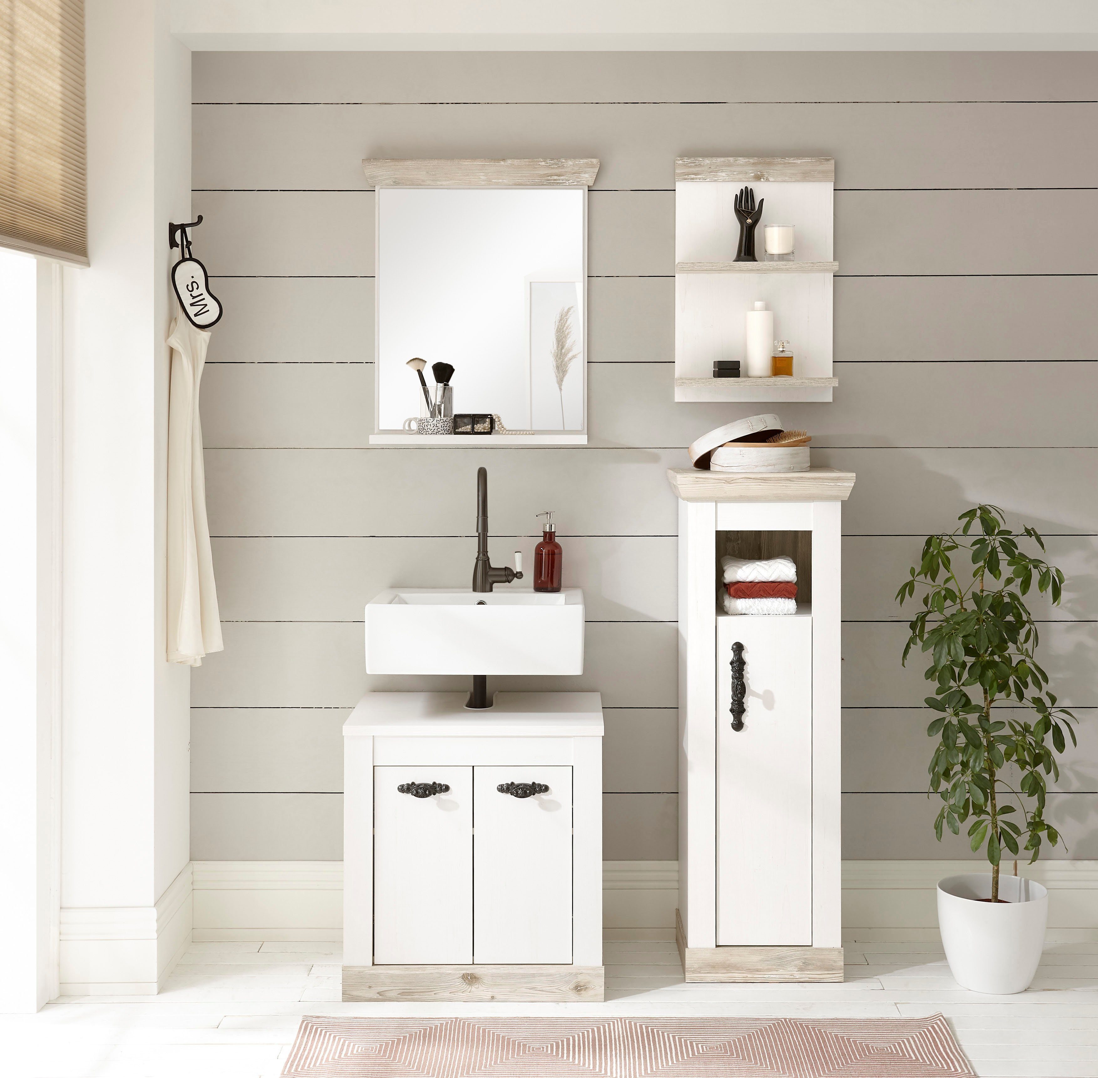 Home affaire Halfhoge kast Florenz, badkamerkast in landhuisstijl, kast met metalen handgrepen