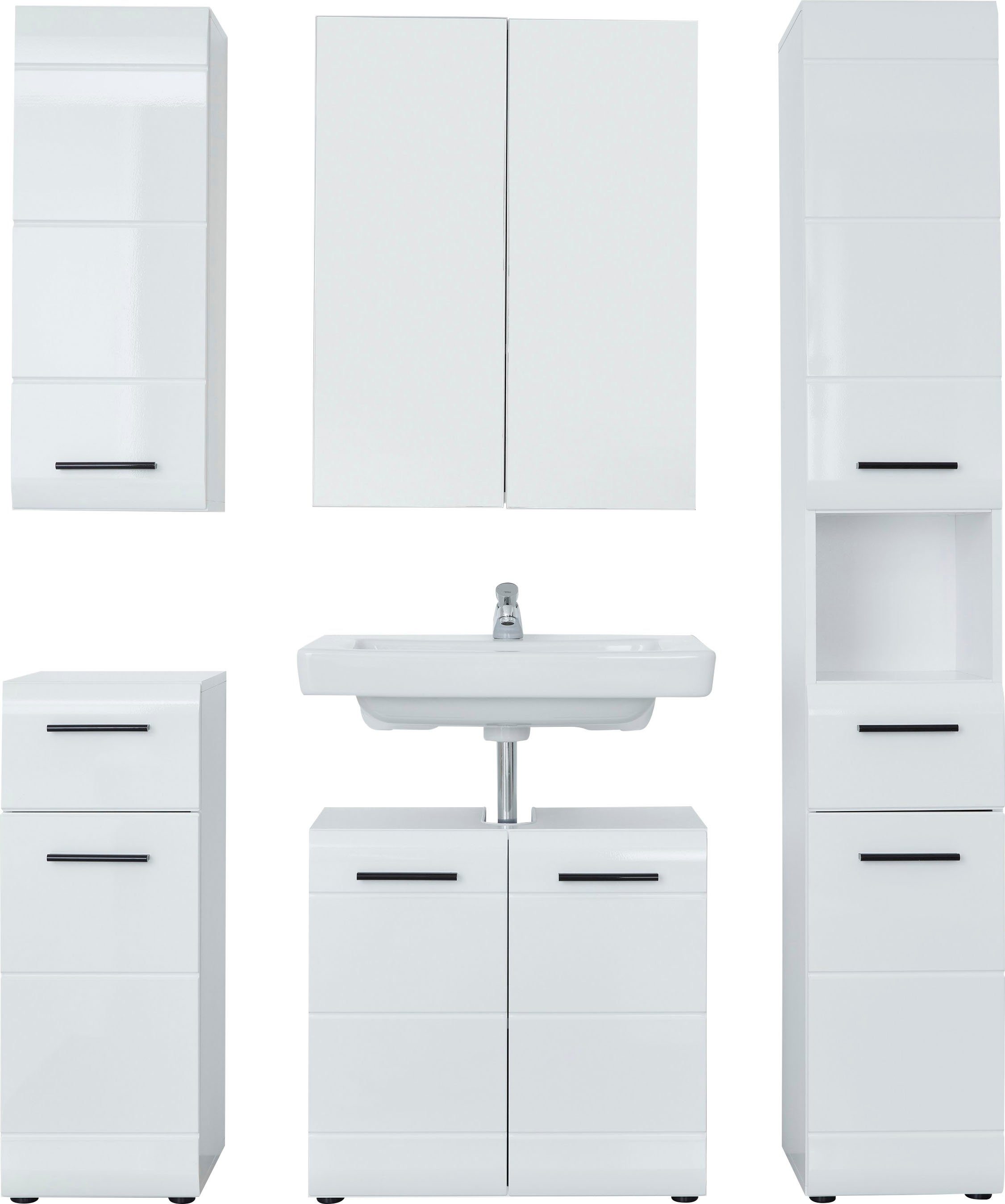INOSIGN Badkamerserie Sovana Badkamermeubels met hoogglanzende fronten inclusief opbouwverlichting (set, 5-delig)