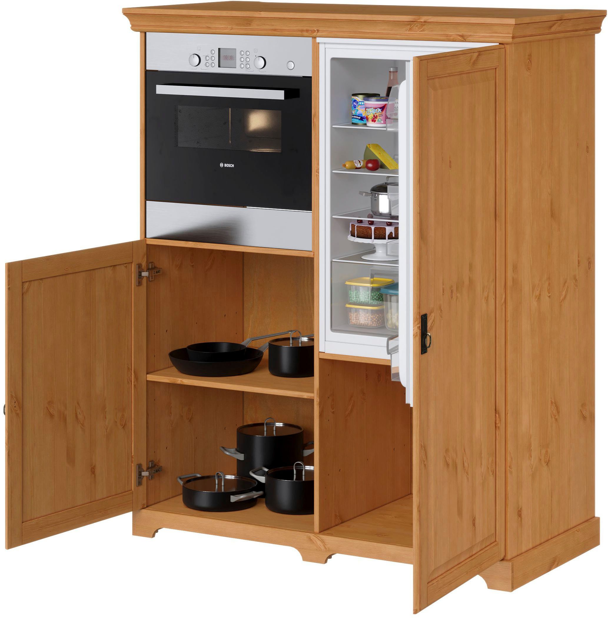 Home affaire Oven-/koelkastombouw Rügen Breedte 127 cm, massief grenen, nis voor koelkast