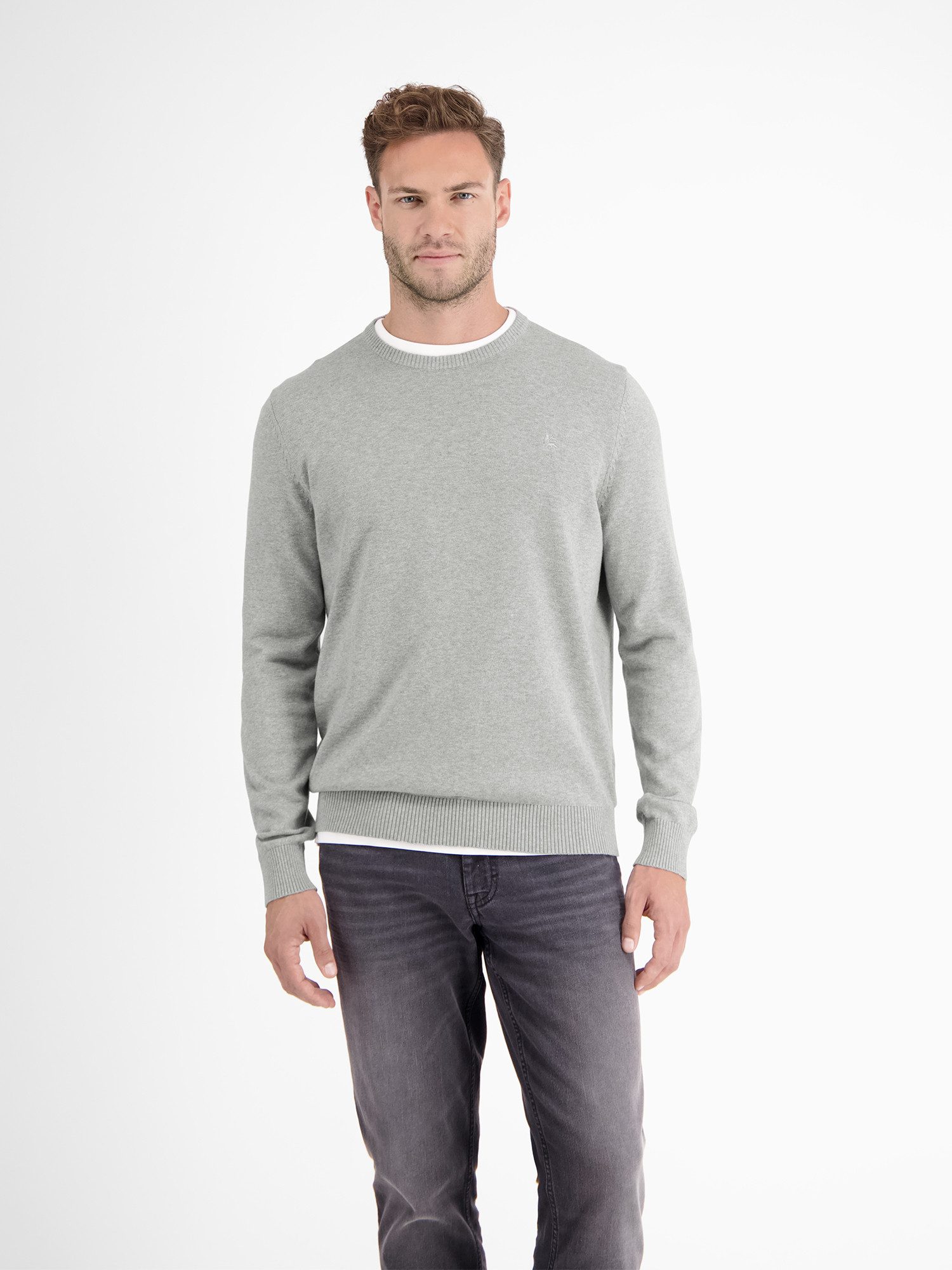 Lerros Gebreide trui LERROS crewneck gebreide pullover heren truien maat XXL grijs