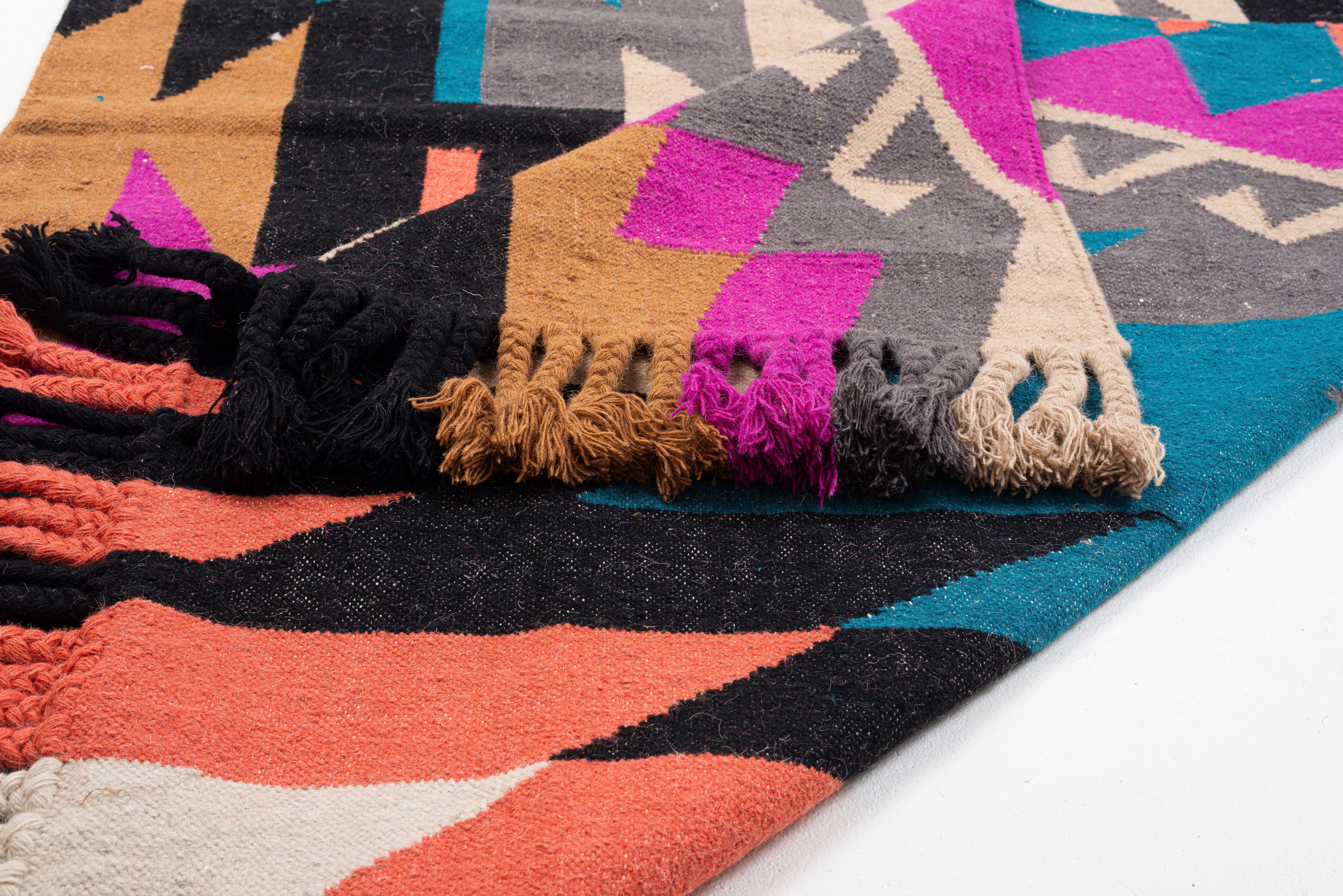 TOM TAILOR HOME Vloerkleed Funky Kelim Platweefsel, puur katoen, met de hand geweven, met franje, boho-stijl
