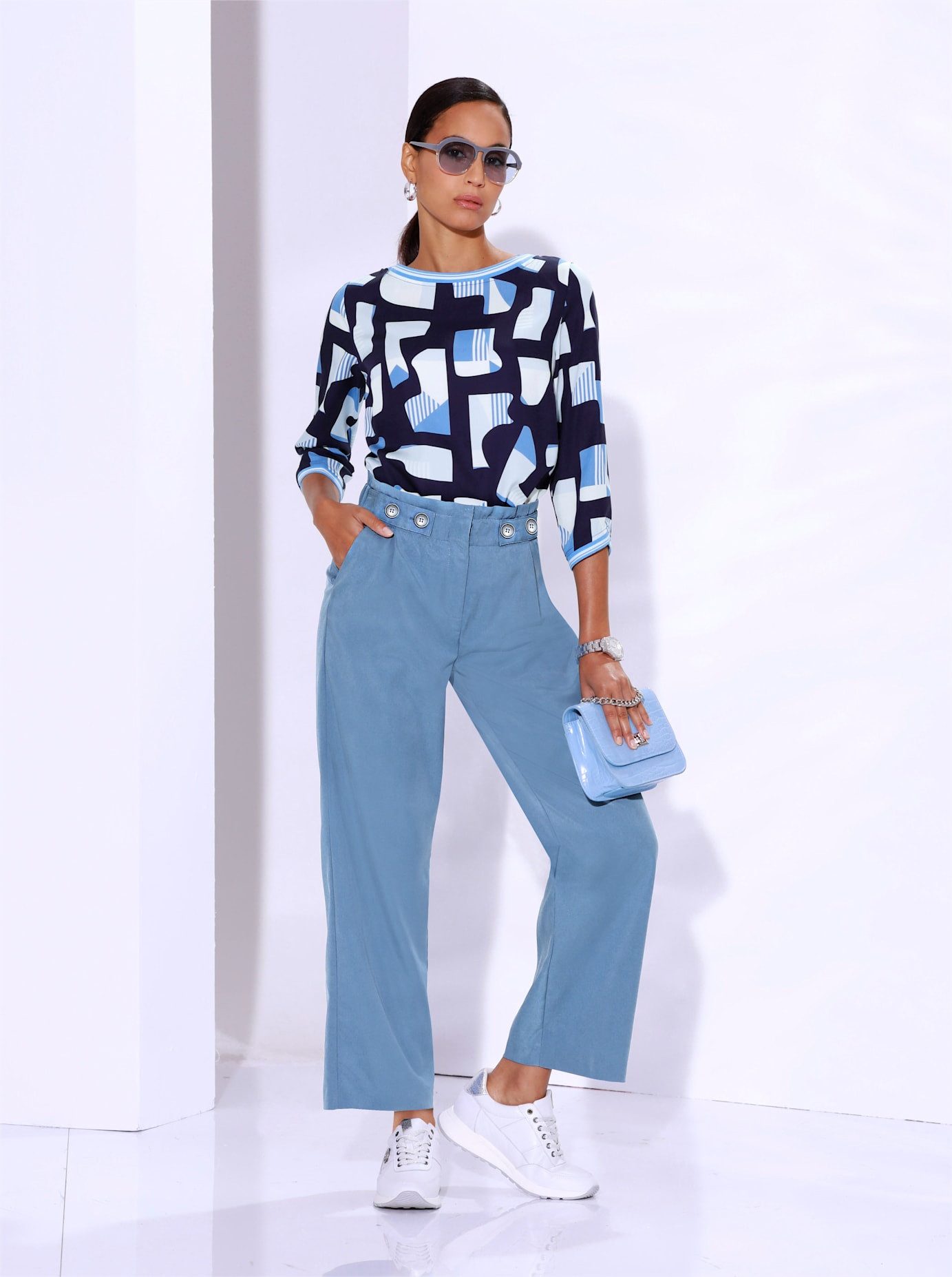 Creation L Gedessineerde blouse dames blouses maat 38 blauw