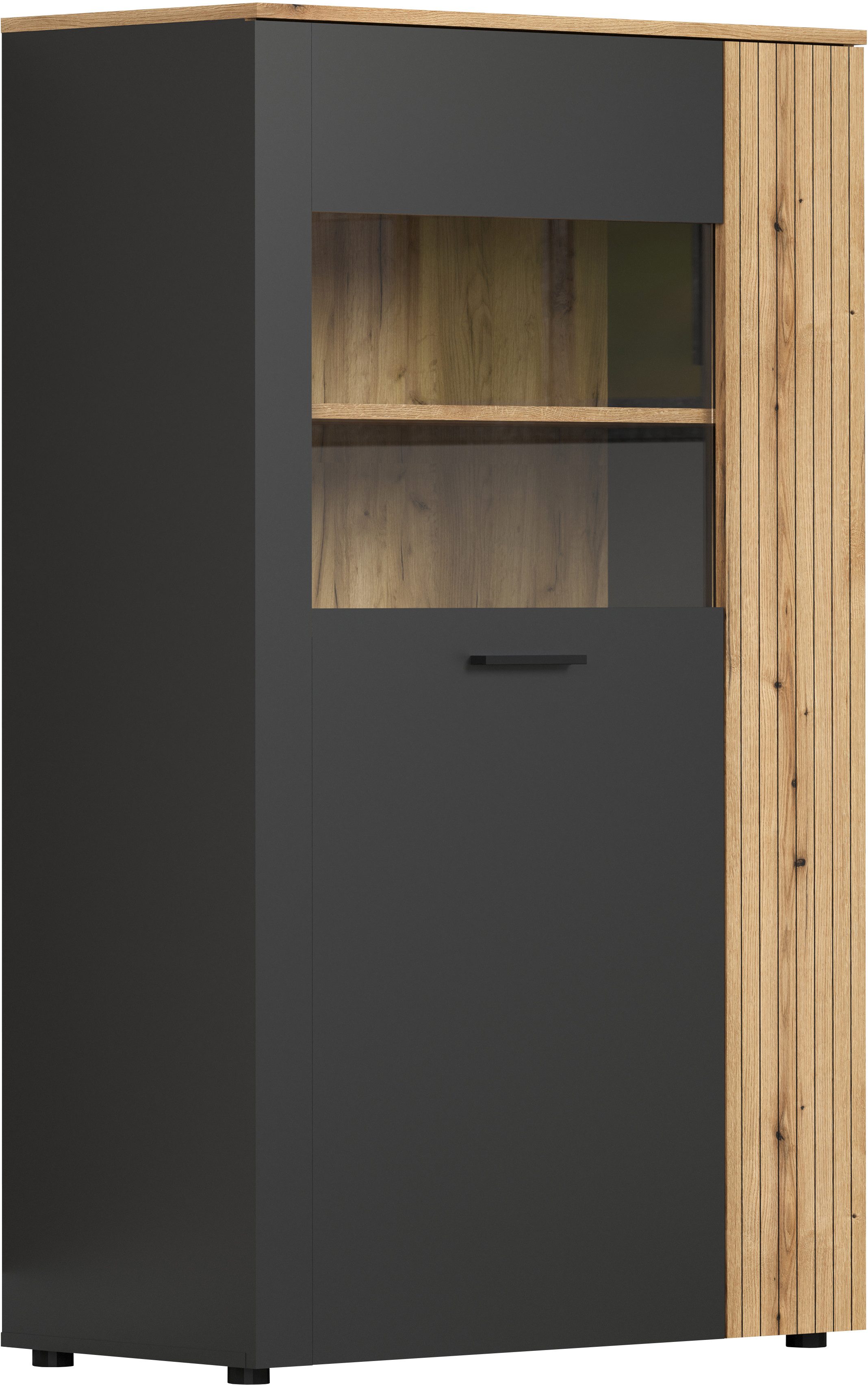 INOSIGN Highboard Estepona Vitrine met groeflook - deuren links of rechts monteerbaar (1 stuk)