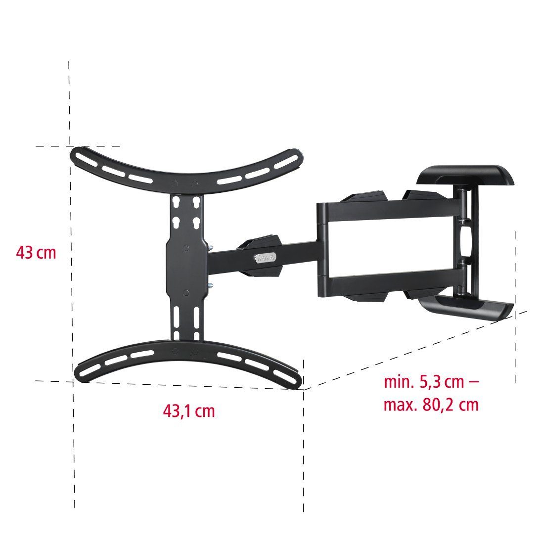Hama Tv-wandhouder Draaibaar, uitschuifbaar, lange arm, 81 - 165 cm (32"- 65"), 43", 50", 55"