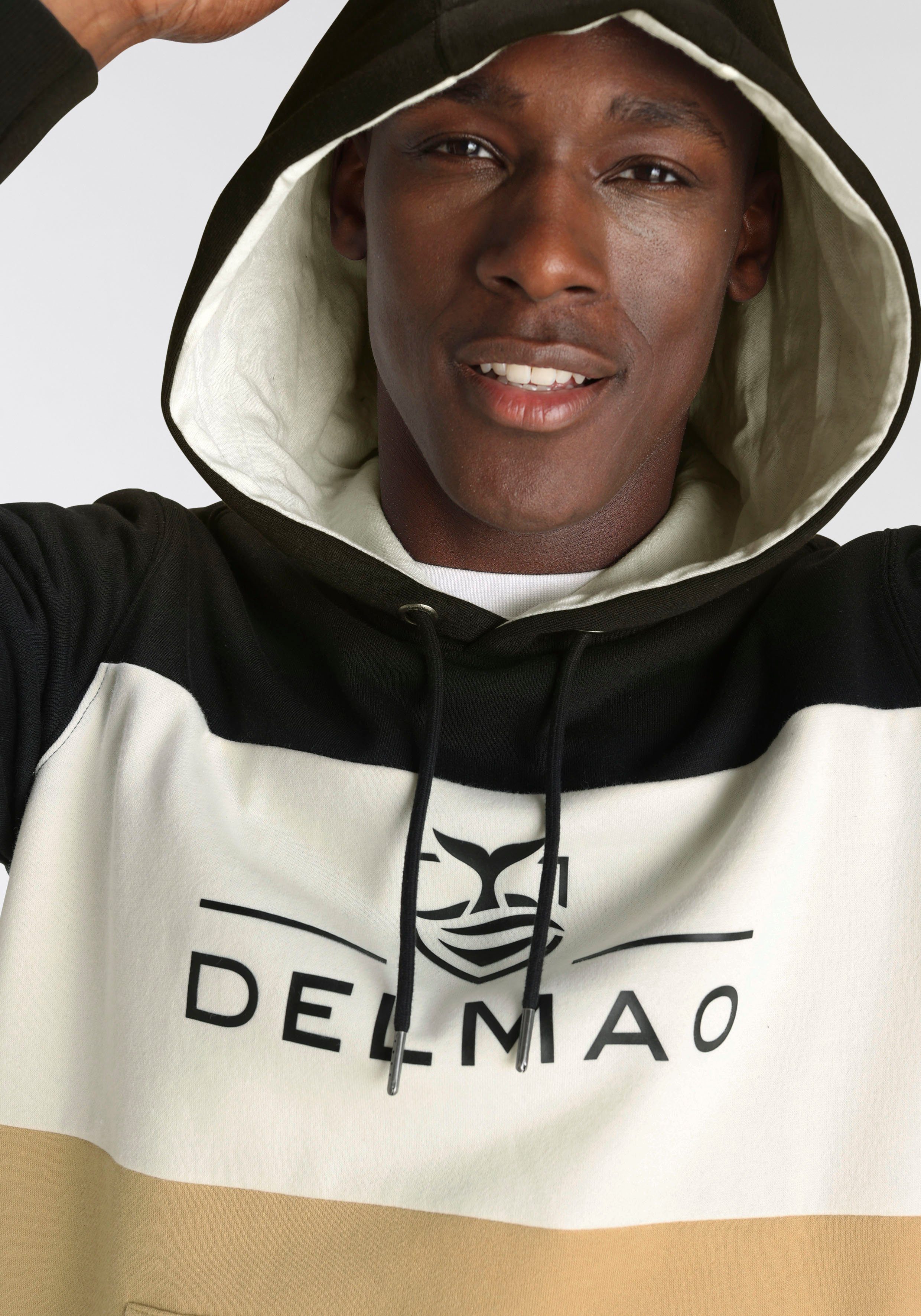 DELMAO Hoodie Langarm, losse pasvorm, colourblocking-look, met capuchon