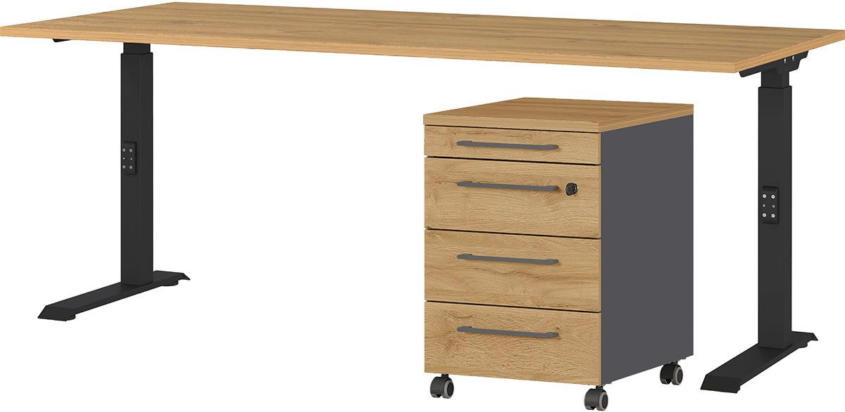 GERMANIA Kantoormeubelset Agenda Set bestaande uit in hoogte verstelbaar bureau en rolcontainer (2-delig) kantoorsets maat 237 cm x 91 cm x 80 cm