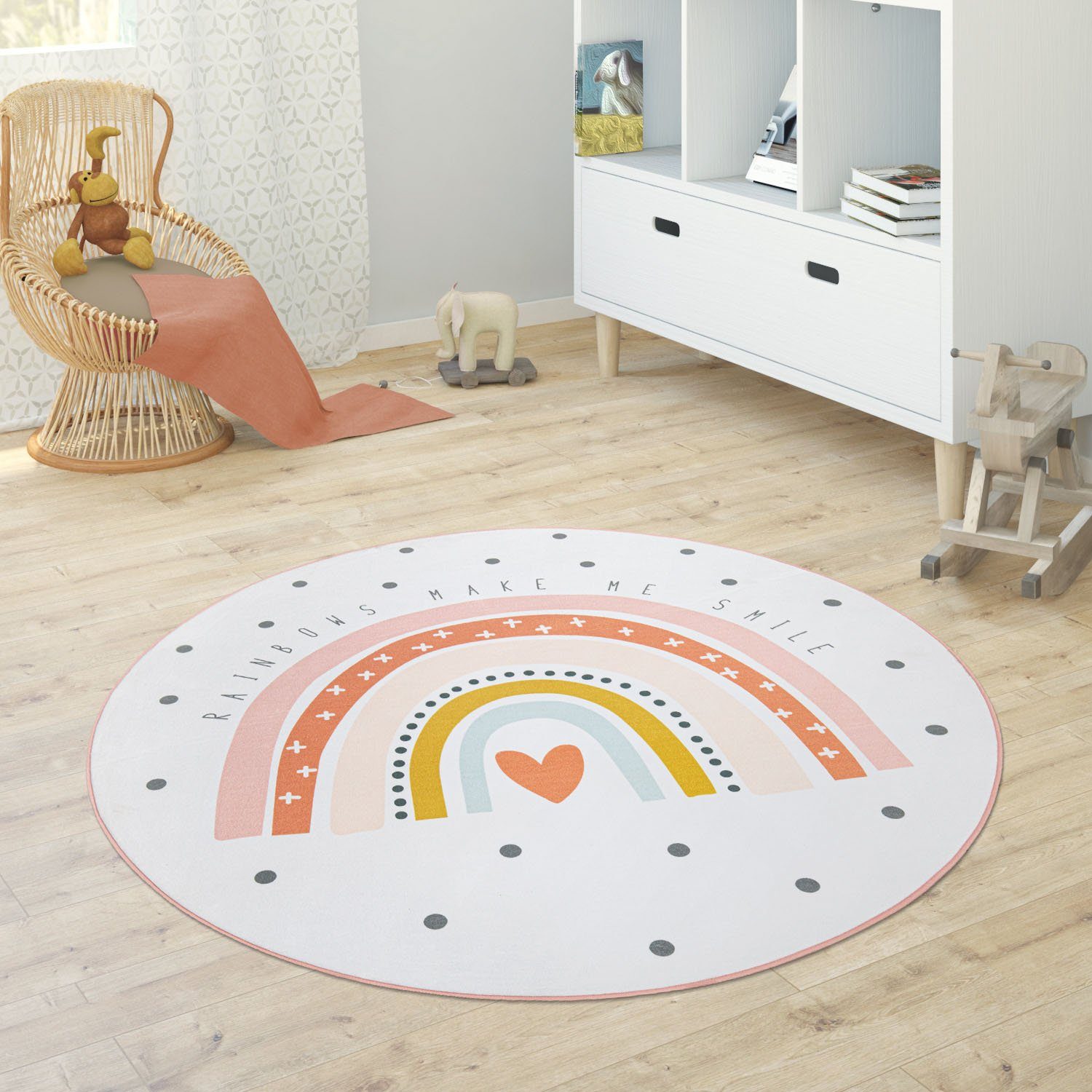 Paco Home Kindervloerkleed Chicos 552 Platweefsel, kinderdesign, motief regenboog, pastelkleuren