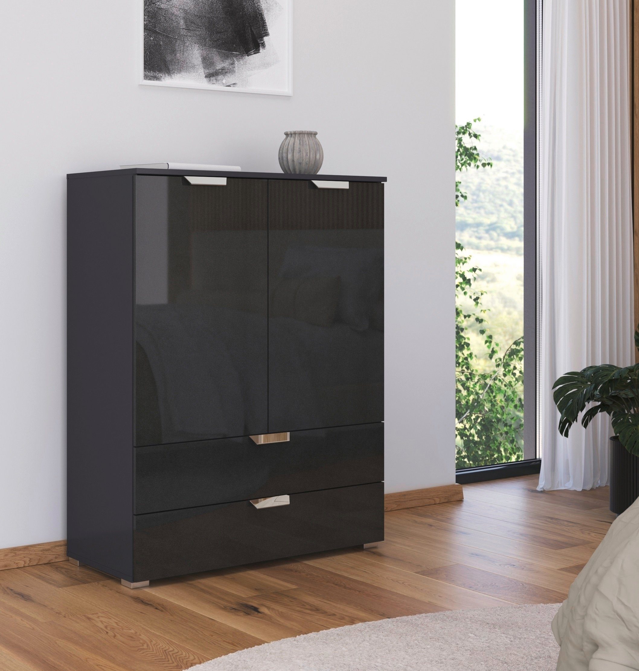 rauch Hoge kast Glamour by Aditio met hoogglansfront, 2 laden met soft-closefunctie