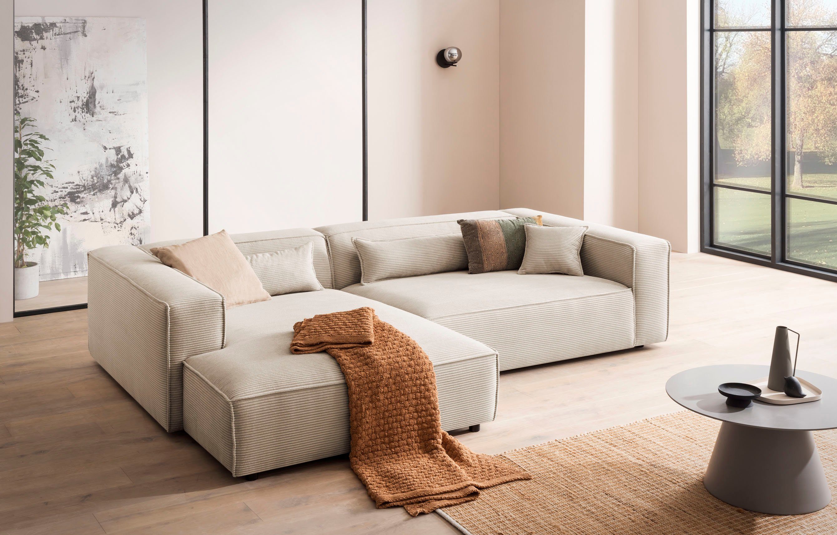 LeGer Home by Lena Gercke Hoekbank PIARA XXL, Big-Sofa, corduroy, linnenlook of structuurstof, L-vorm