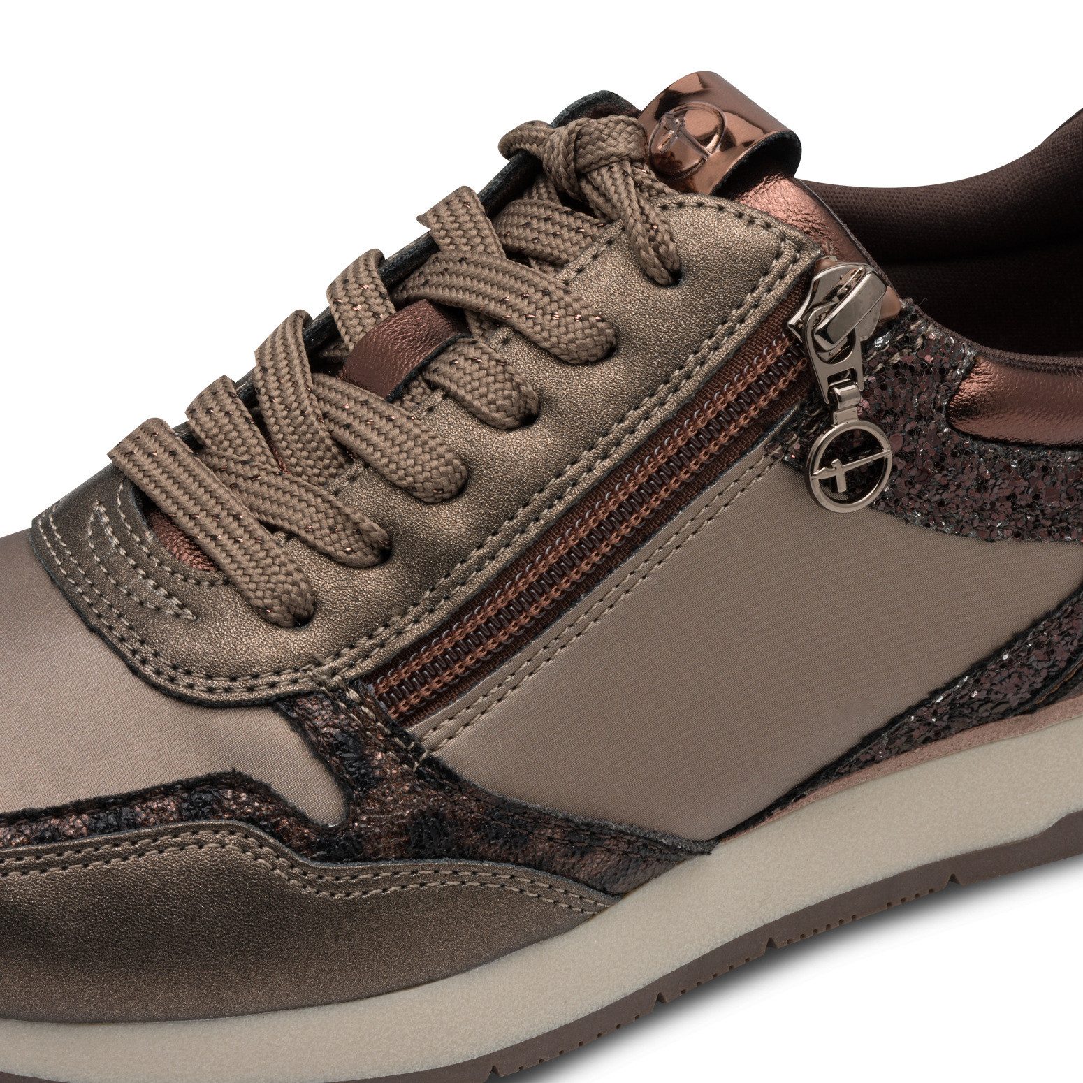 Tamaris Plateausneakers vrijetijdsschoen, lage schoen, veterschoen met subtiele metallic-details