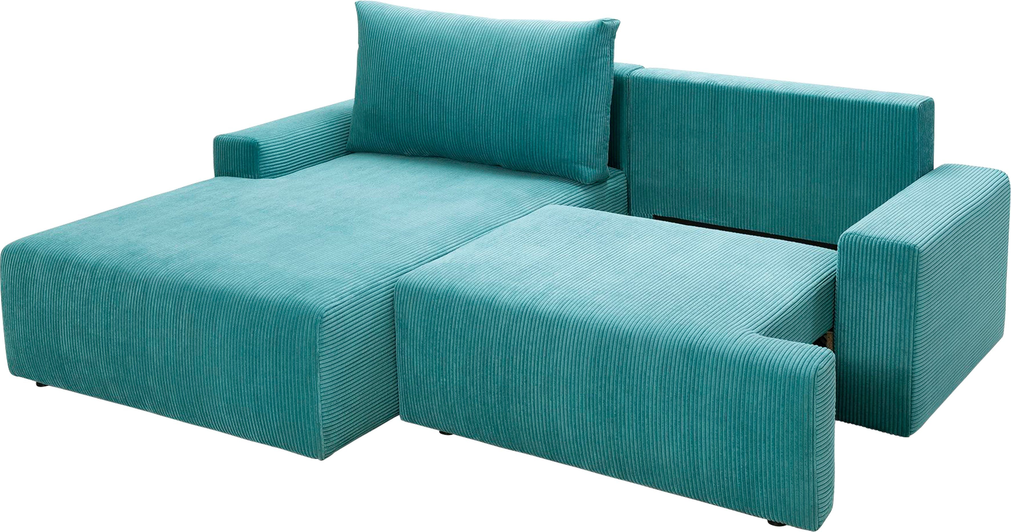 exxpo - sofa fashion Hoekbank Orinoko, actueel design en hoog zitcomfort, L-vorm inclusief bedfunctie en bedlade, mooie kleuren in trendy cord