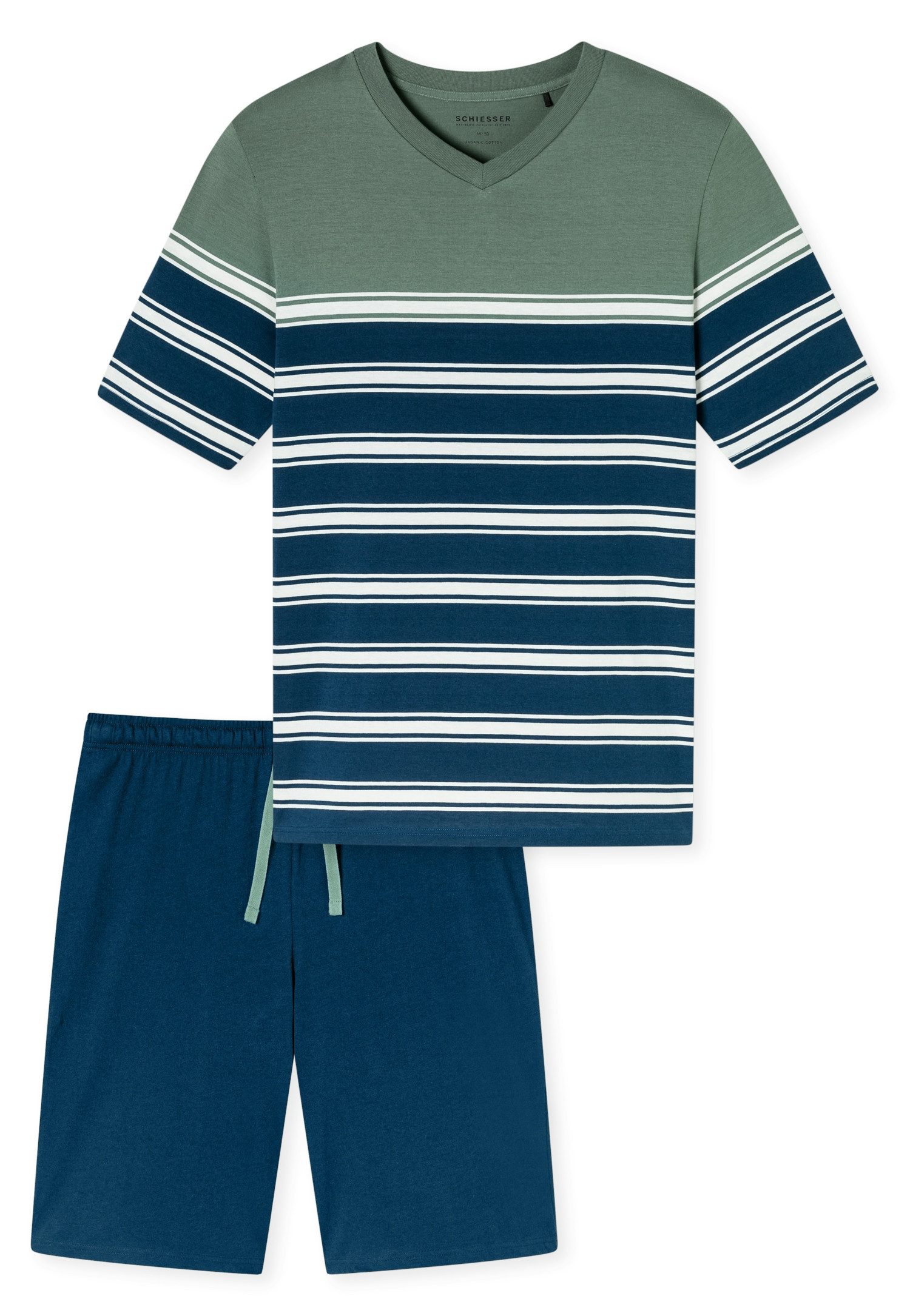 Schiesser Shortama Casual Nightwear Shirt met V-hals en geplaatste strepen (2-delig)
