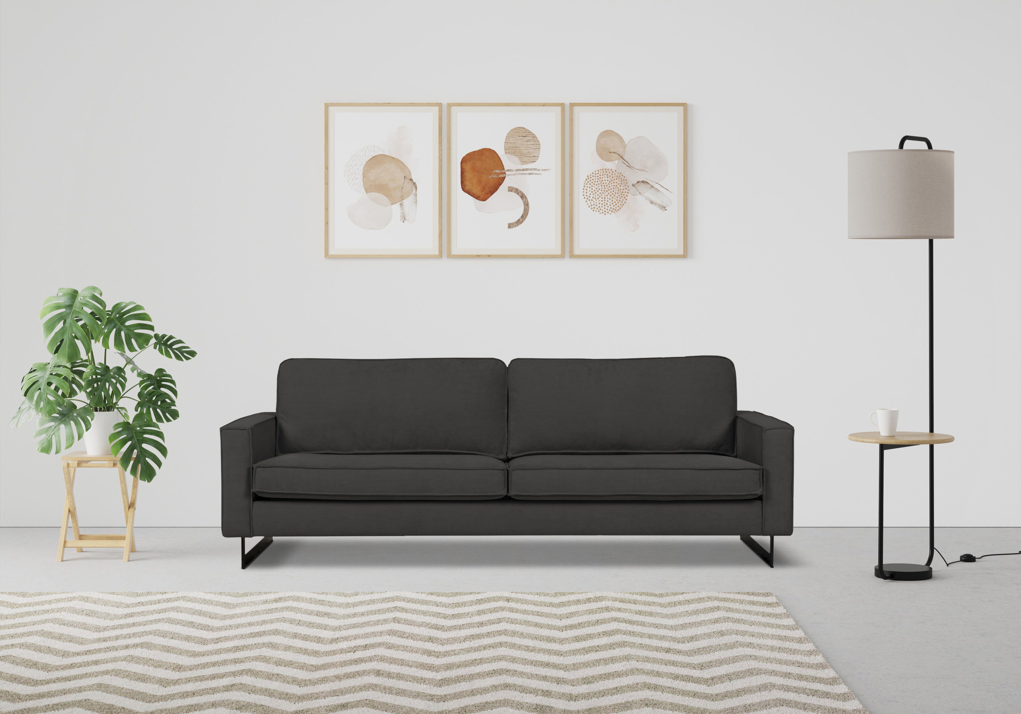 Places of Style 3-zitsbank Pinto Maxi-uitvoering, met opstaande naad en metalen poten, ook met cord overtrekstof